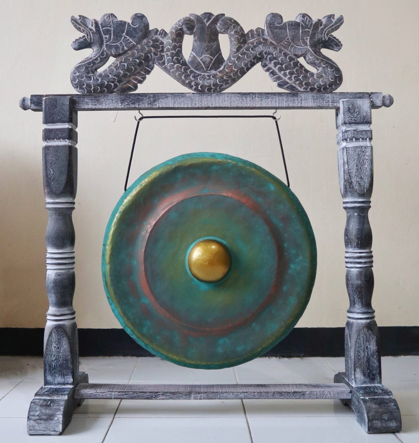 Greenwash Healing Gong with Antique Stand – Small (35cm) | Handmade, Resonant & Spiritual Décor