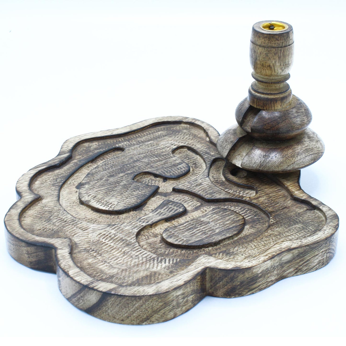 Om Mango Wood Backflow Incense Burner – Large | Handcrafted Zen Decor