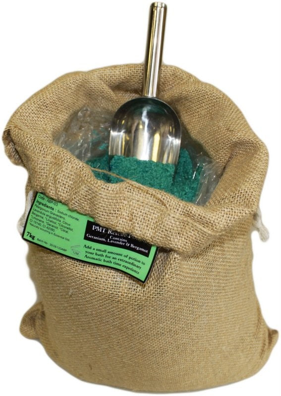 Special PMT Aromatherapy Bath Potion – 7kg Hessian Sack | Geranium, Lavender & Bergamot Essential Oils in Natural Sea Salt
