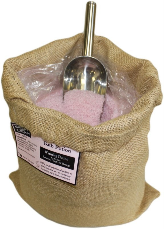 Warming Aromatherapy Bath Potion – 7kg Hessian Sack | Benzoin, Ginger & Orange Essential Oils in Natural Sea Salt