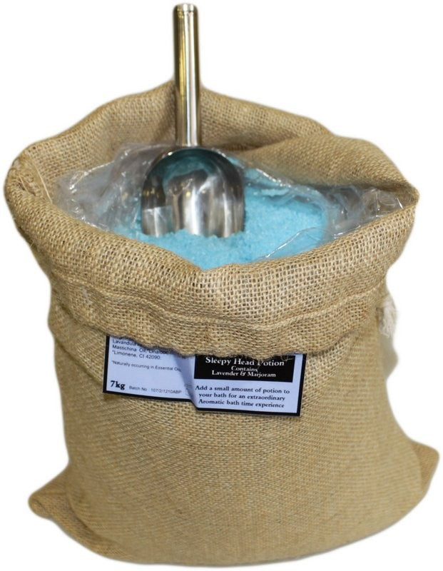 Sleepy Head Aromatherapy Bath Potion – 7kg Hessian Sack | Lavender & Marjoram Essential Oils in Natural Sea Salt