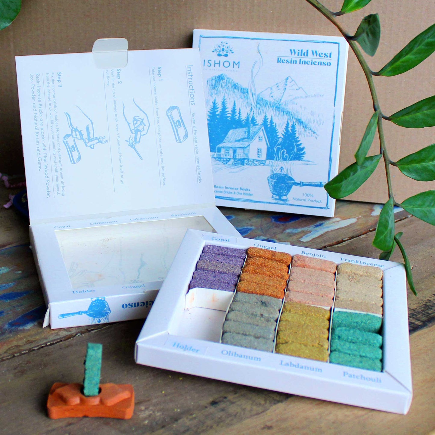 ISHOM Incense Smudge Bricks – Wild West Aromas | 70-Pack Natural Resin Incense