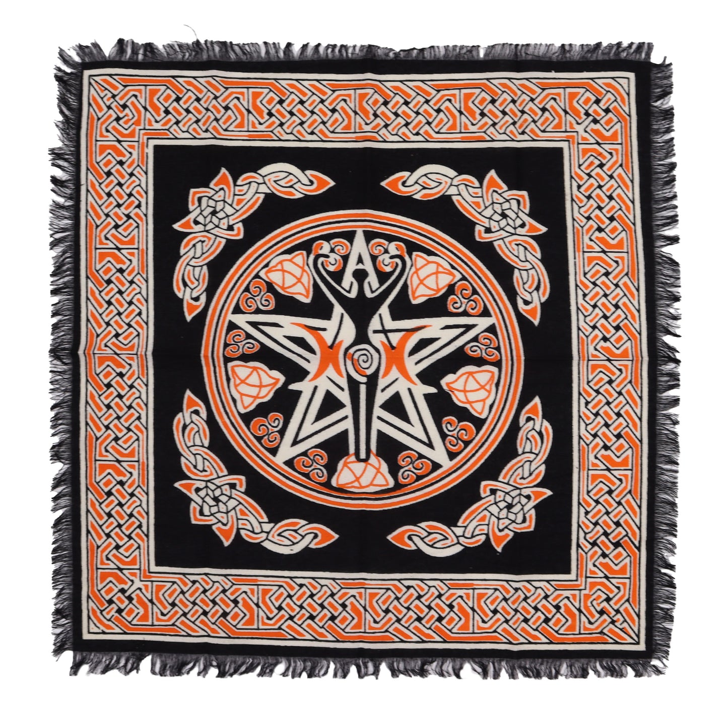 Fringed Black Altar Cloth – Earth Mother Design | Cotton Cloth for Ritual & Altar Use