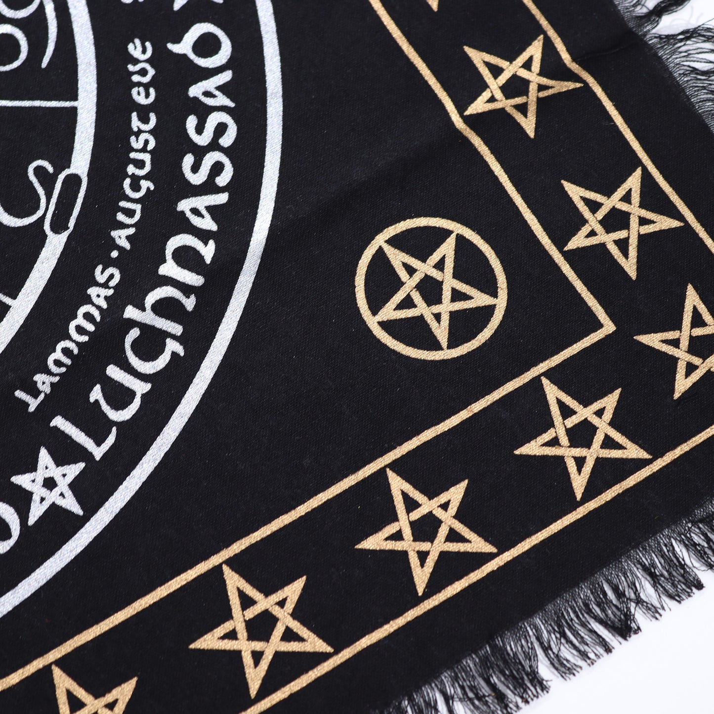Fringed Black Altar Cloth – Life, Death & Rebirth Design | Cotton Cloth for Ritual & Altar Use