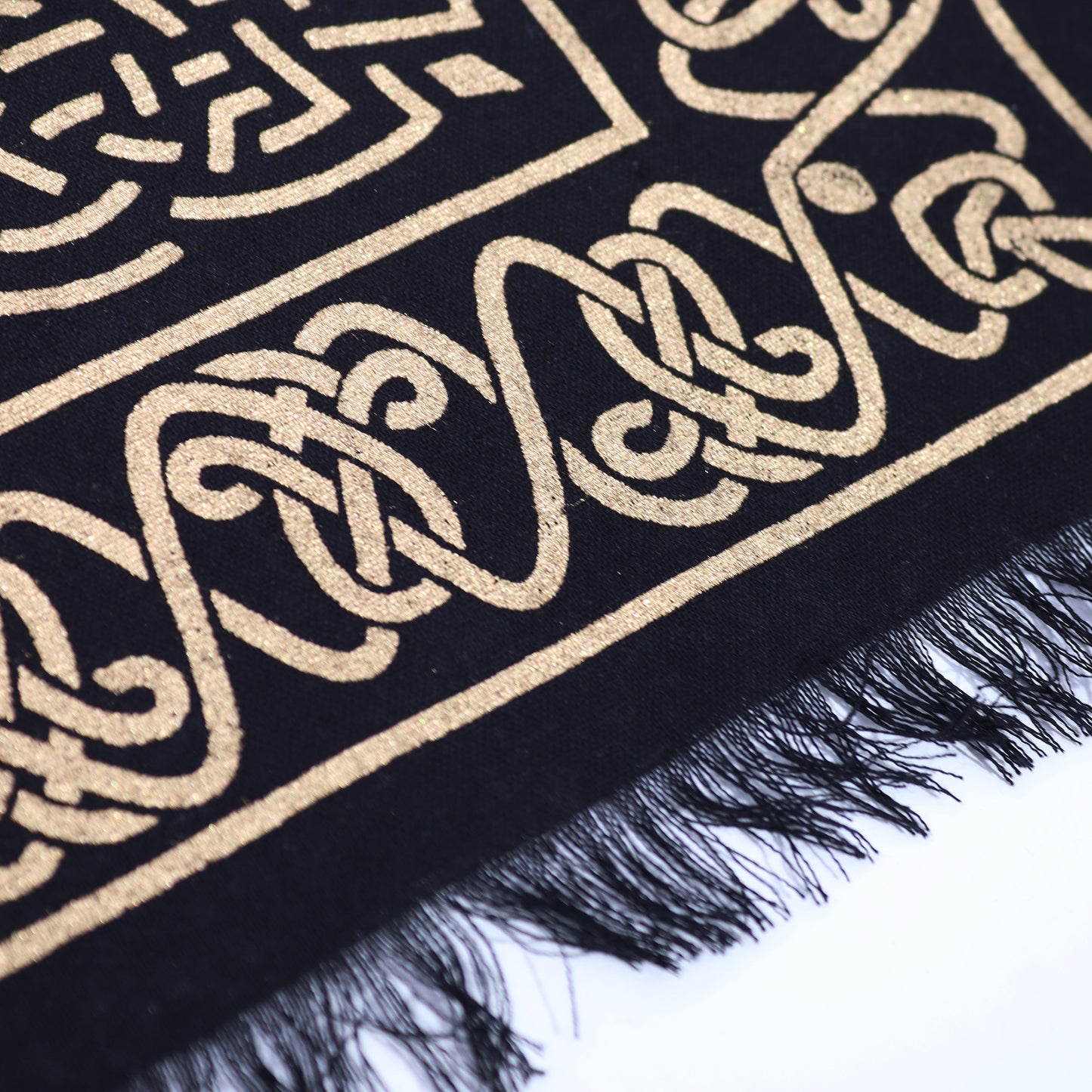 Fringed Black Altar Cloth – Chakra Chart Design | Cotton Cloth for Ritual & Altar Use