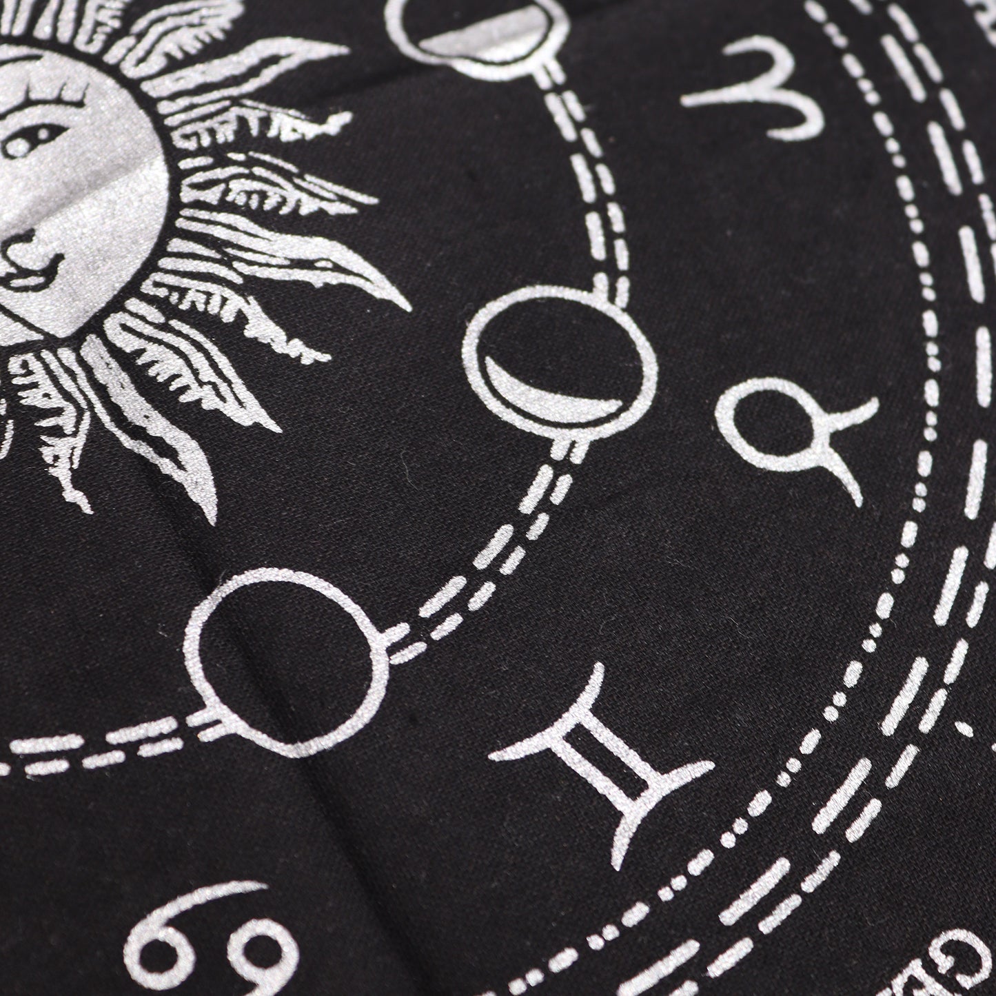 Fringed Black Altar Cloth – Horoscope Design | Cotton Cloth for Ritual & Altar Use