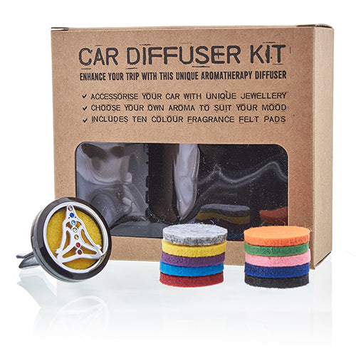 Car Essential Oil Diffuser Kit – Yoga Chakra | Pewter Vent Clip with Reusable Felt Pads