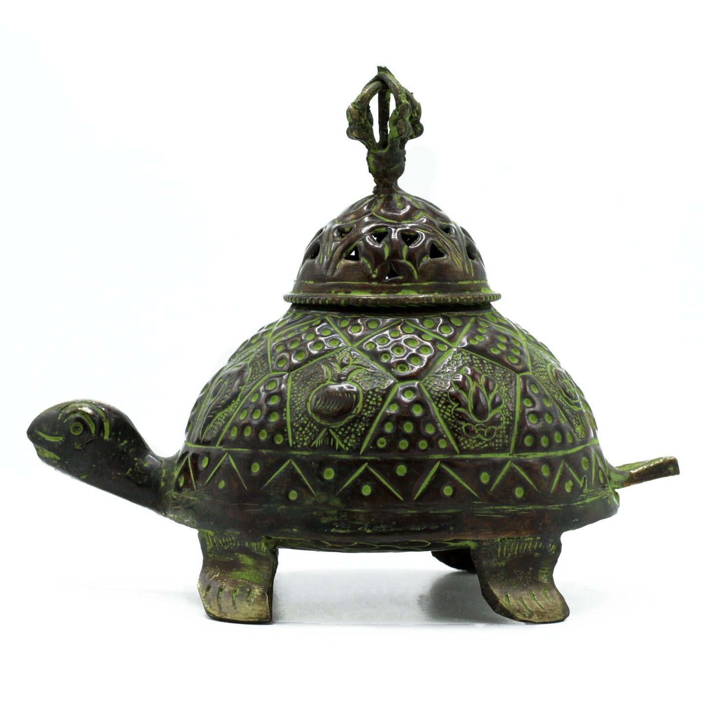 Brass Verdigris Tibetan Incense Burner – Large Tortoise Pot | Symbol of Longevity