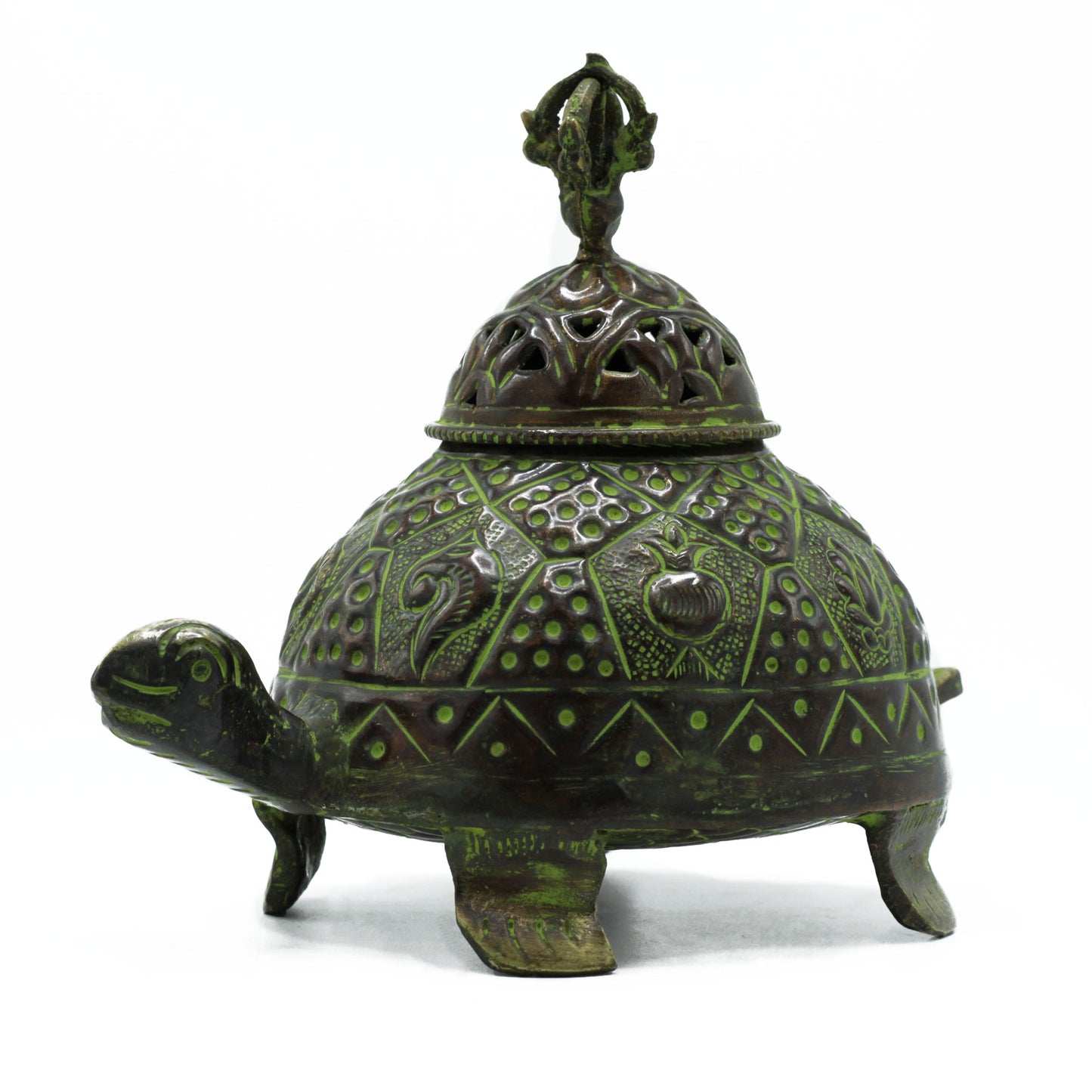 Brass Verdigris Tibetan Incense Burner – Large Tortoise Pot | Symbol of Longevity