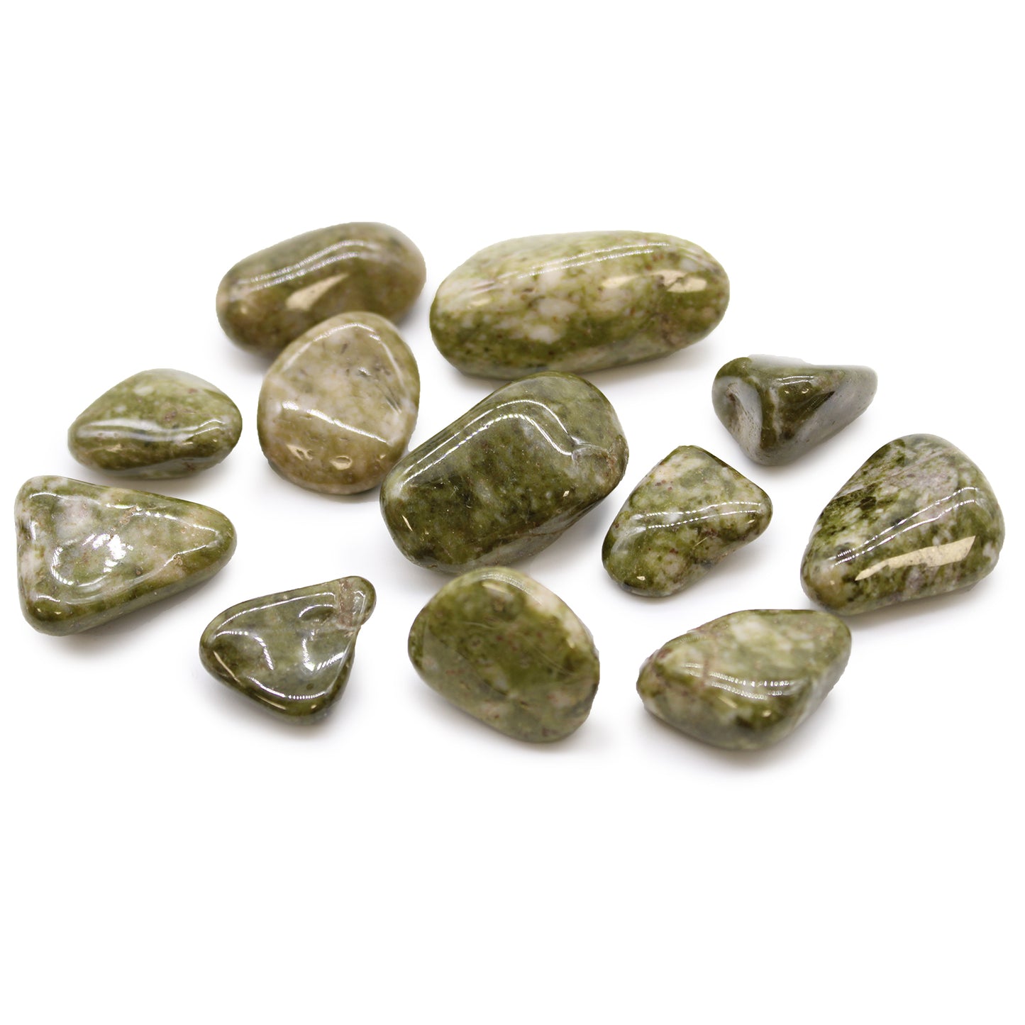 Snowflake Epidote African Tumble Stones – Medium | 12-Pack