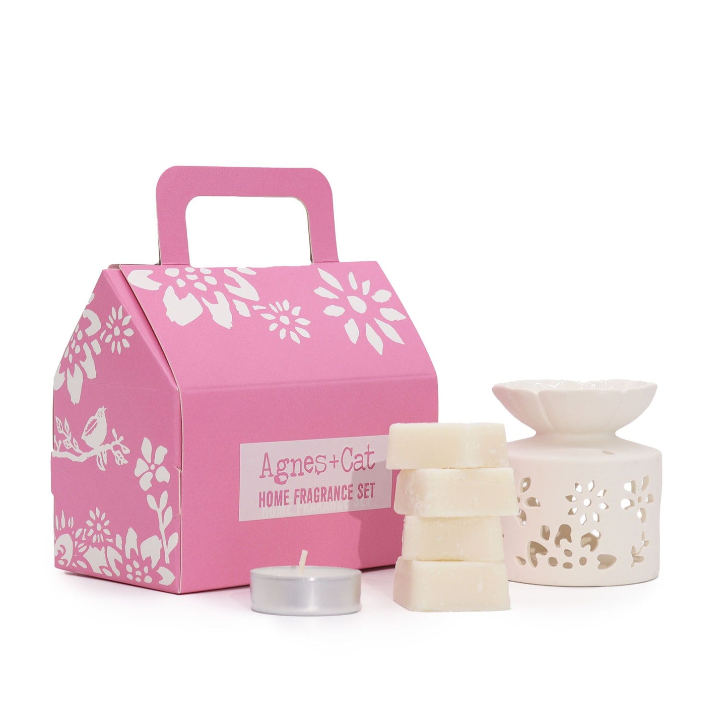 Agnes & Cat Fragrance Gift Set – Tea & Roses | Oil Burner, Wax Melts & Tealight