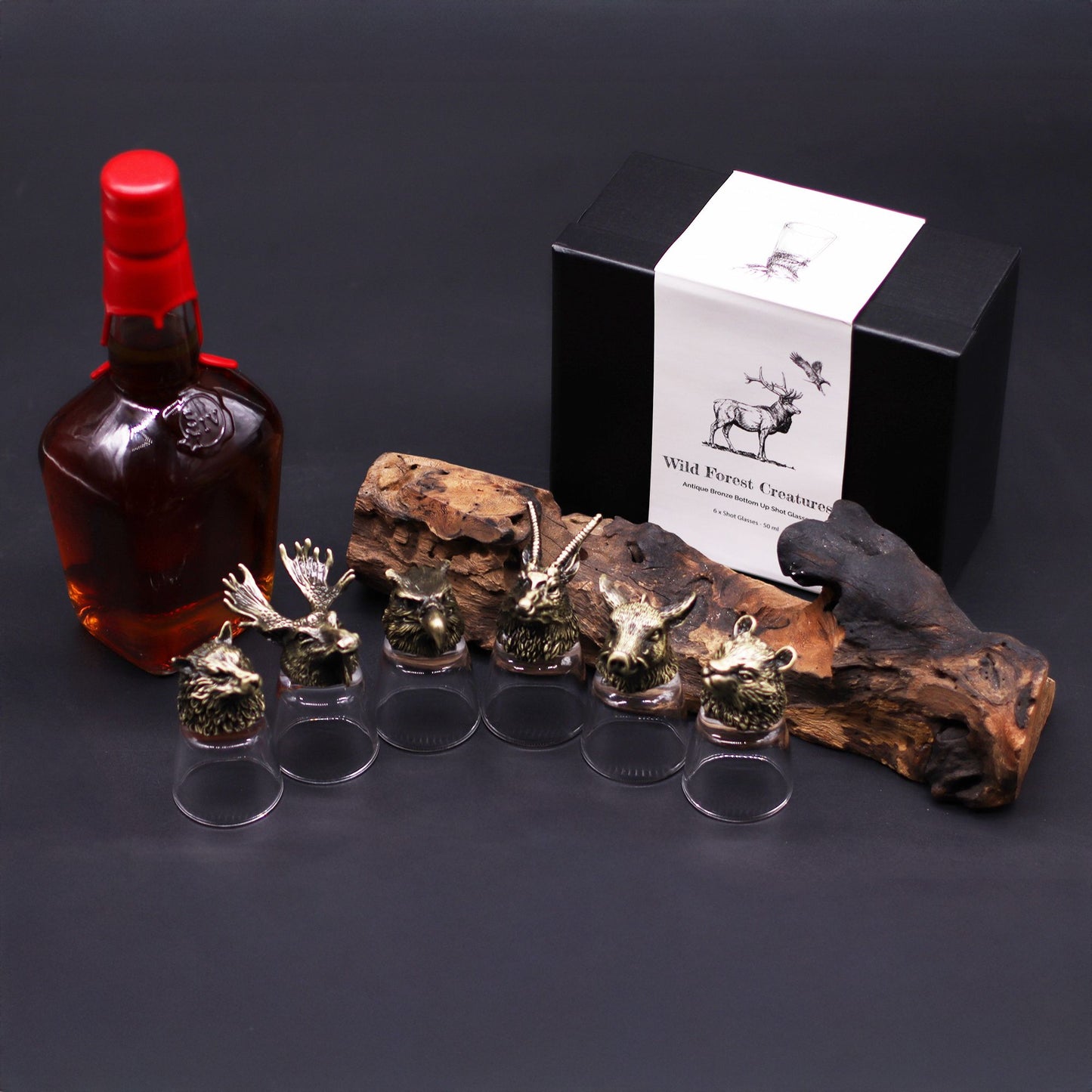 Wild Forest Creatures Bottom Up Shot Glasses – 50ml x Set of 6 | Antique Bronze