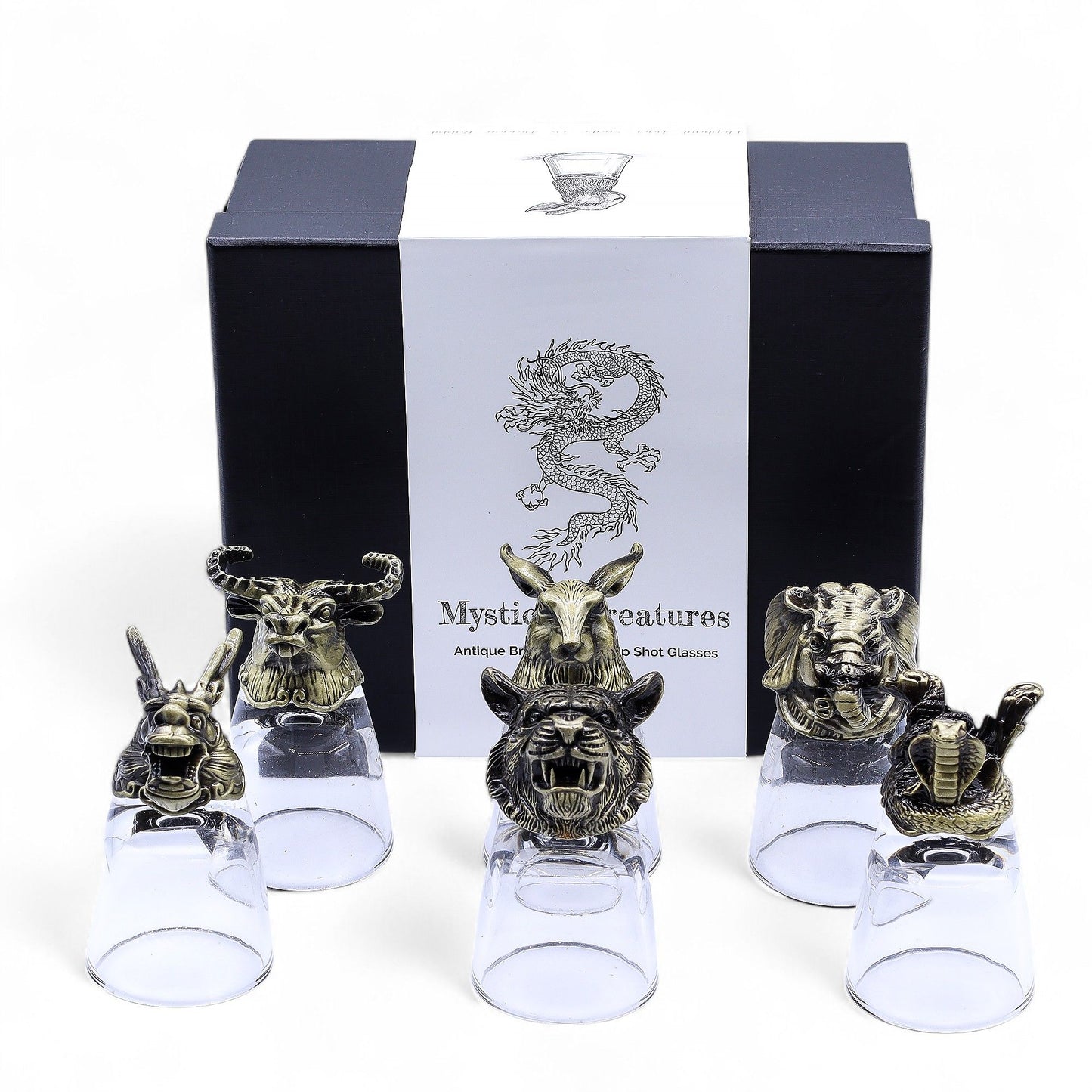 Mystical Creatures Bottom Up Shot Glasses – 50ml x Set of 6 | Antique Bronze