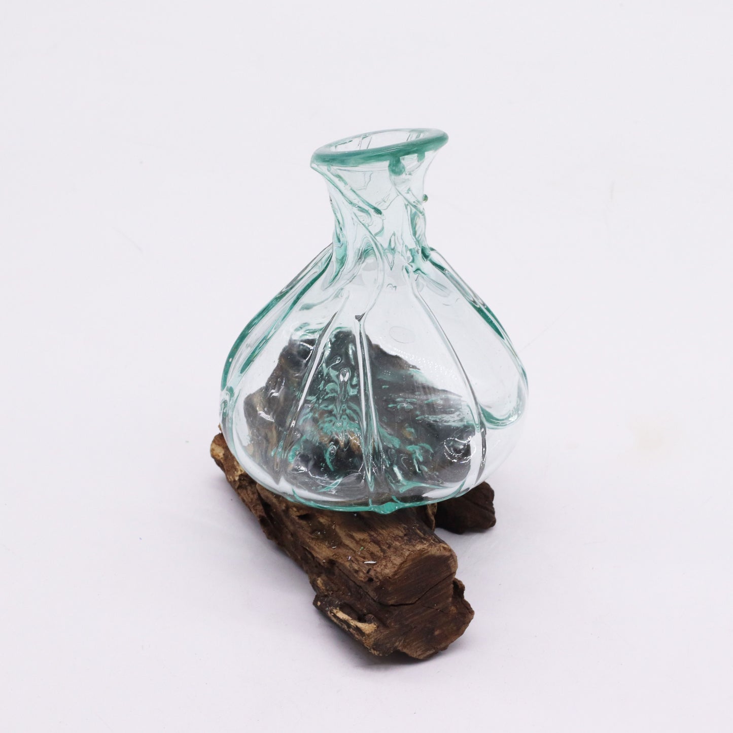 Molten Glass Decanter on Wood – Fancy Mini | Handcrafted Recycled Glass & Gamal Wood