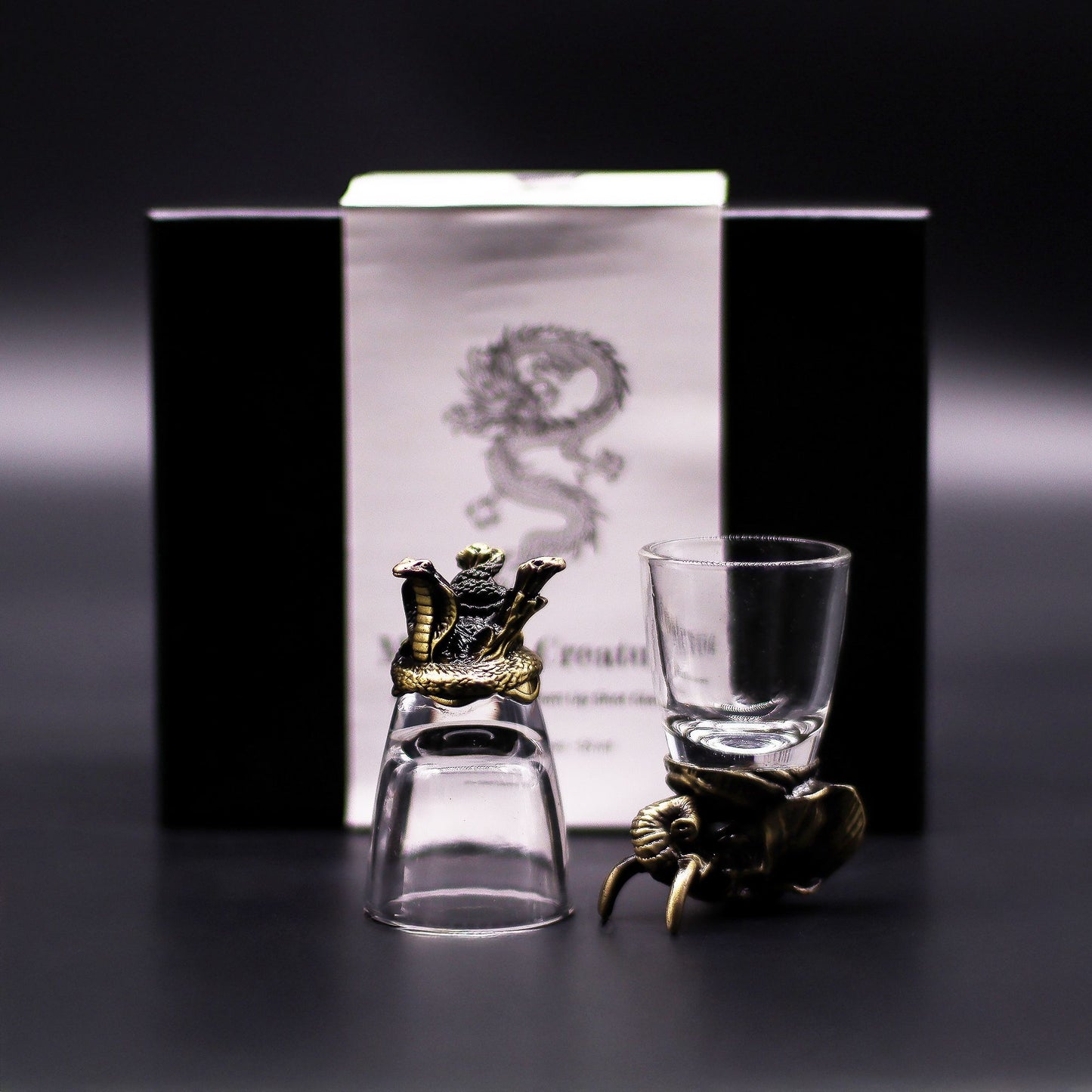 Mystical Creatures Bottom Up Shot Glasses – 50ml x Set of 6 | Antique Bronze