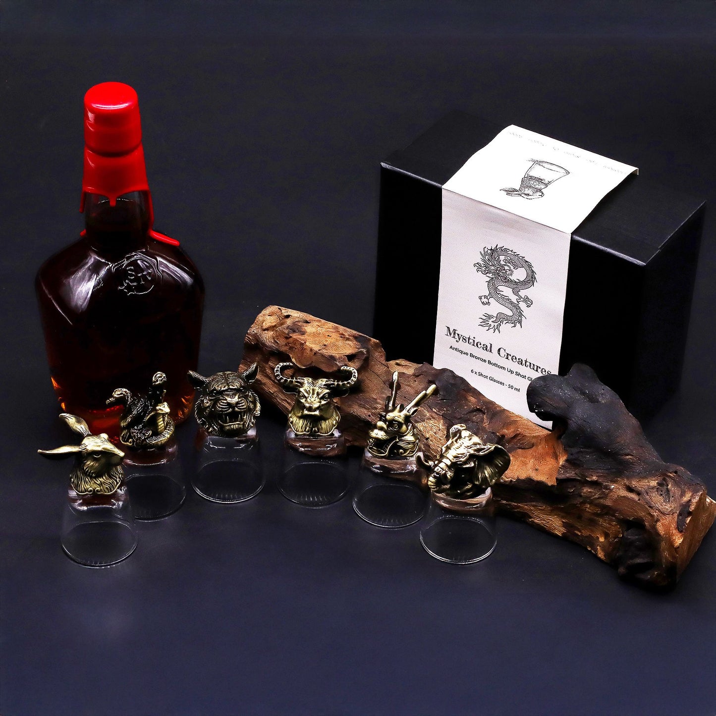 Mystical Creatures Bottom Up Shot Glasses – 50ml x Set of 6 | Antique Bronze