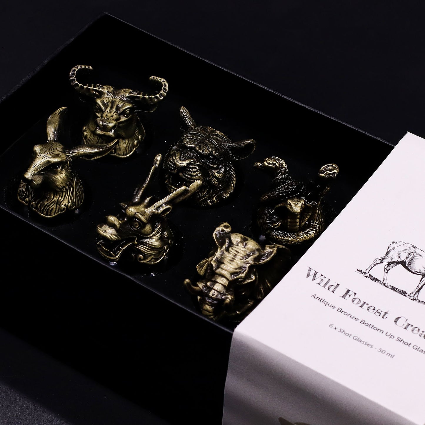 Mystical Creatures Bottom Up Shot Glasses – 50ml x Set of 6 | Antique Bronze