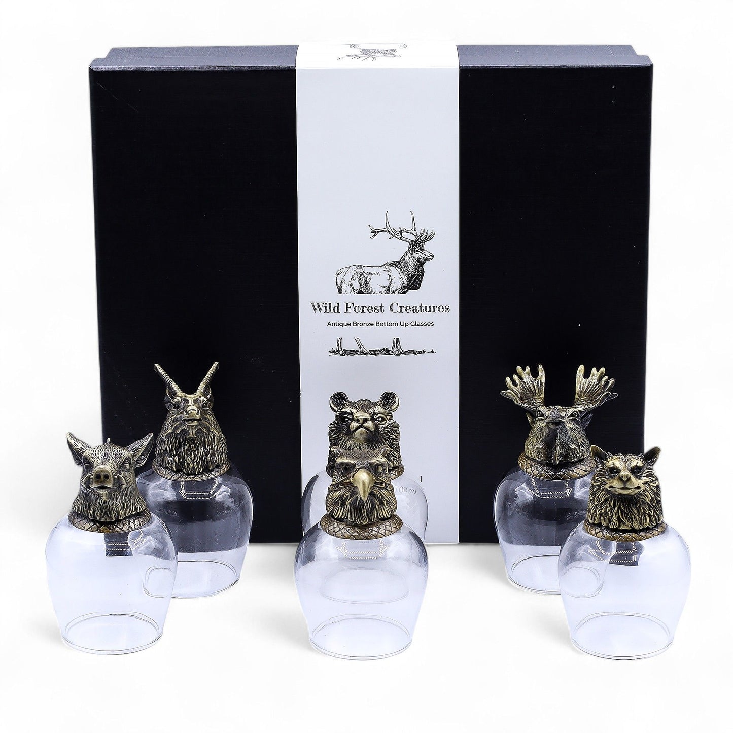 Wild Forest Creatures Bottom Up Glasses – 100ml x Set of 6 | Antique Bronze