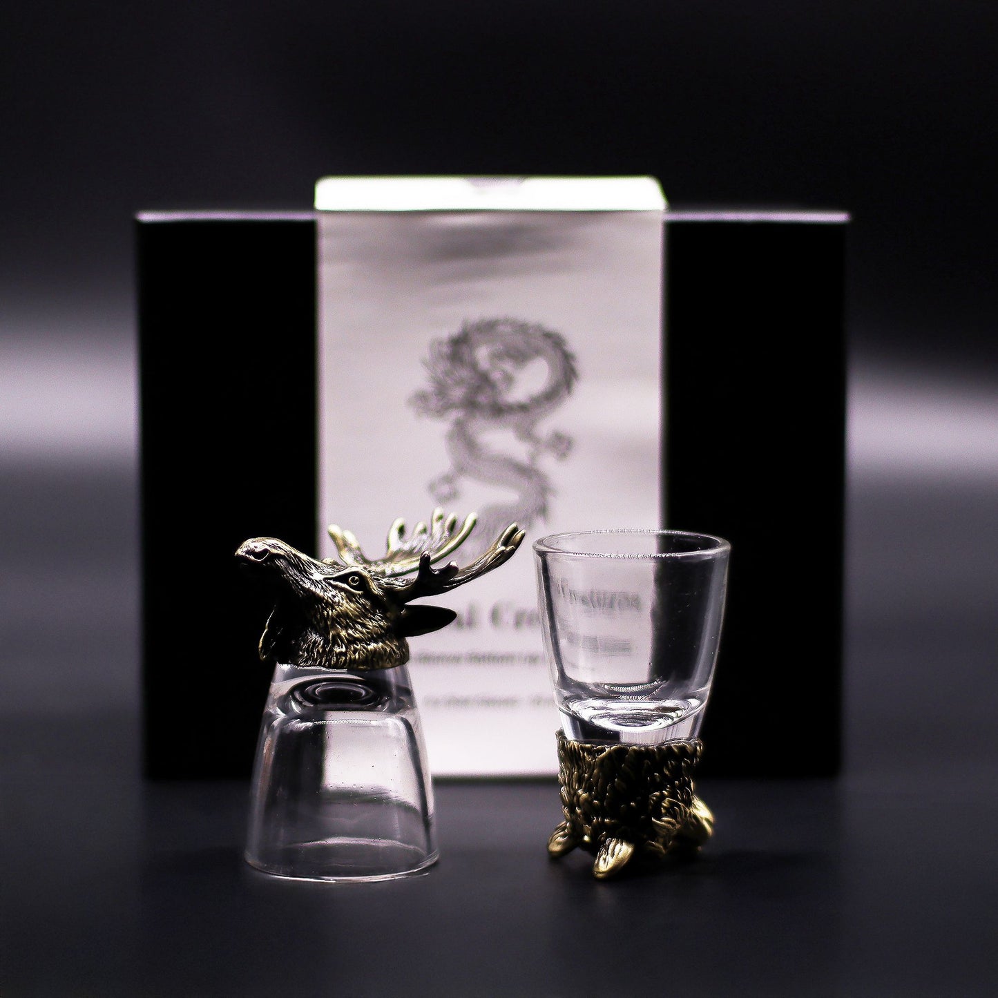 Wild Forest Creatures Bottom Up Shot Glasses – 50ml x Set of 6 | Antique Bronze