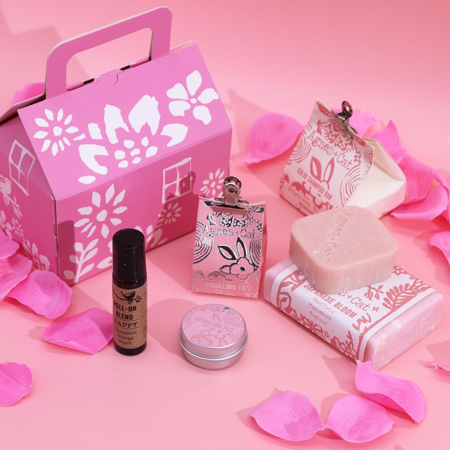 Agnes & Cat Wellness Gift Set – Bloom & Bliss | Shampoo Bar, Soap, Lip Balm & Roll-on