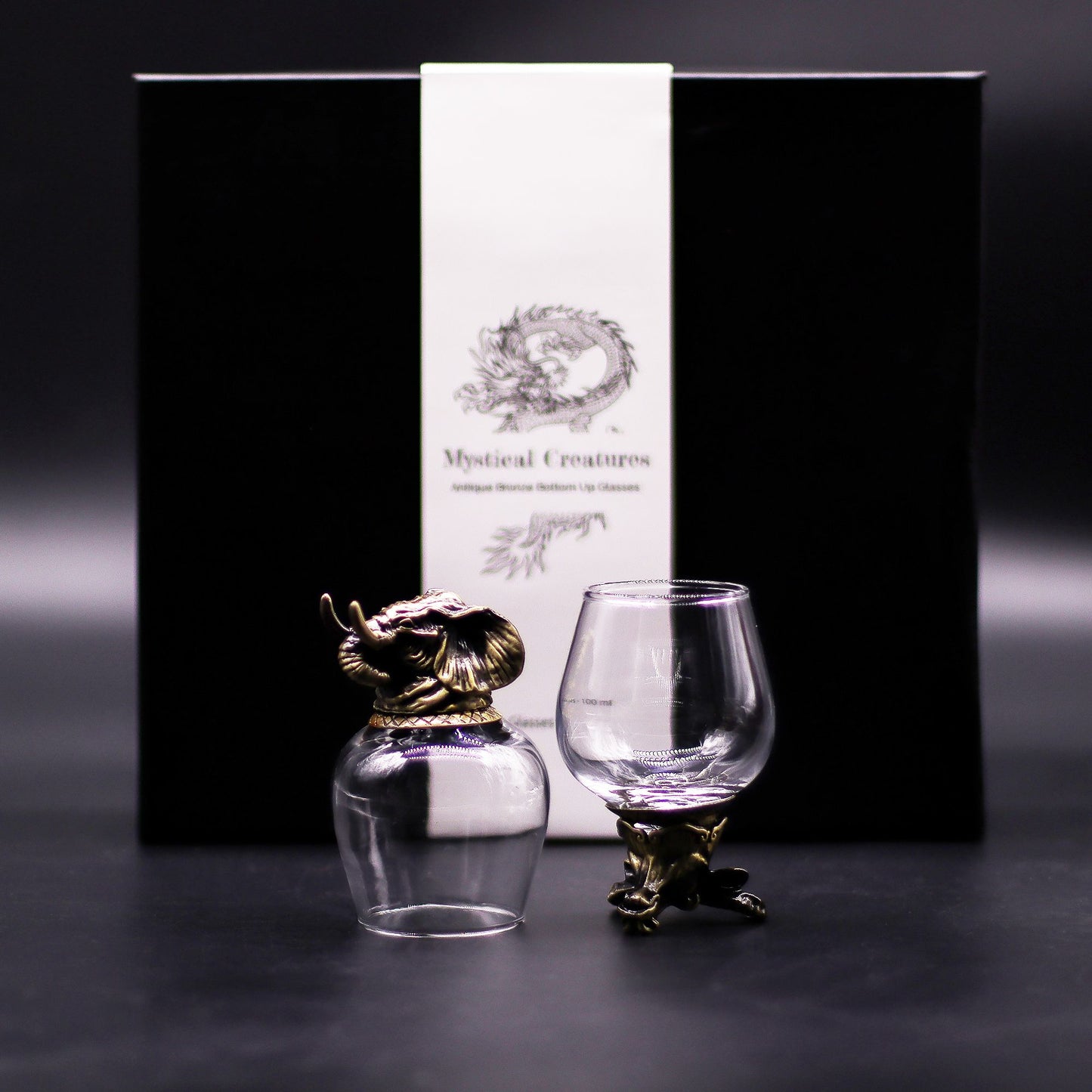 Mystical Creatures Bottom Up Glasses – 100ml x Set of 6 | Antique Bronze