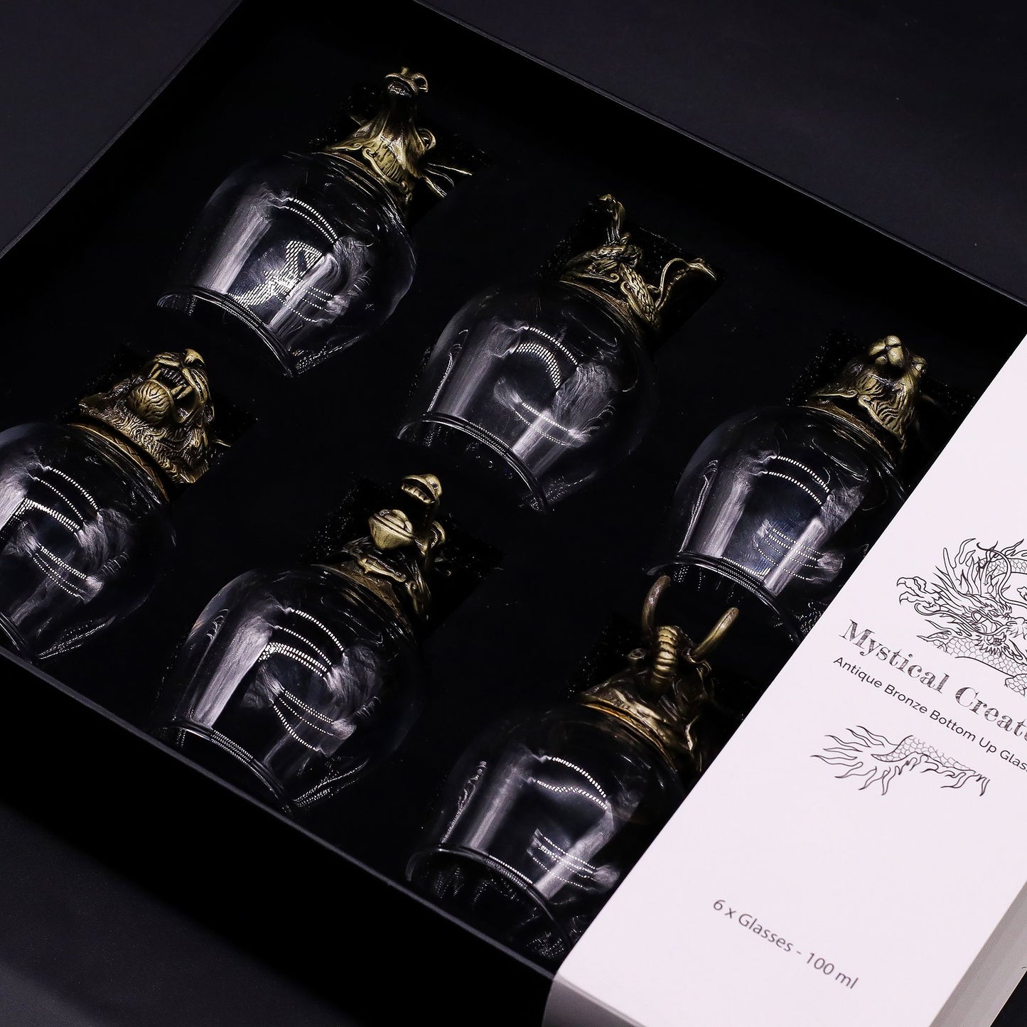Mystical Creatures Bottom Up Glasses – 100ml x Set of 6 | Antique Bronze