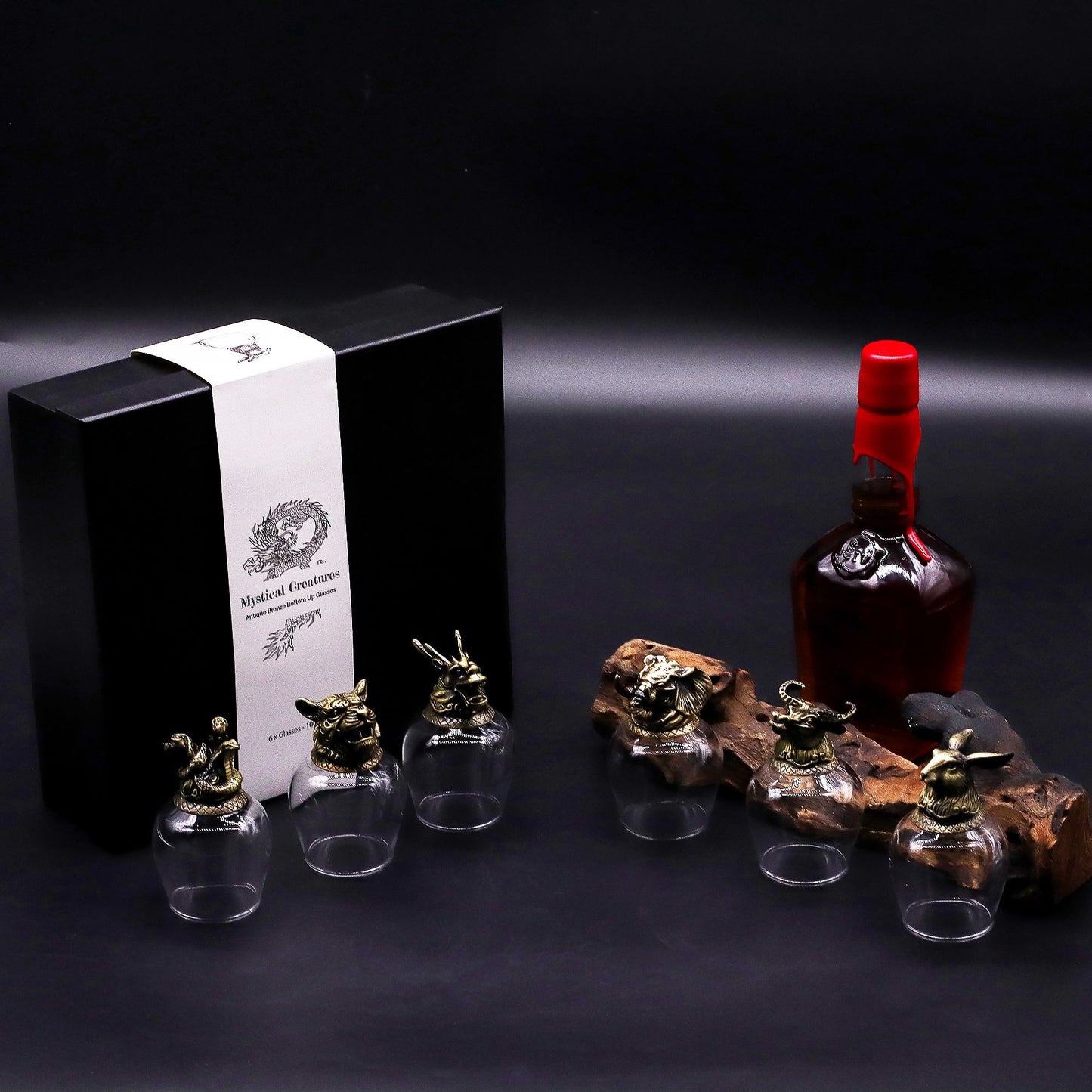 Mystical Creatures Bottom Up Glasses – 100ml x Set of 6 | Antique Bronze