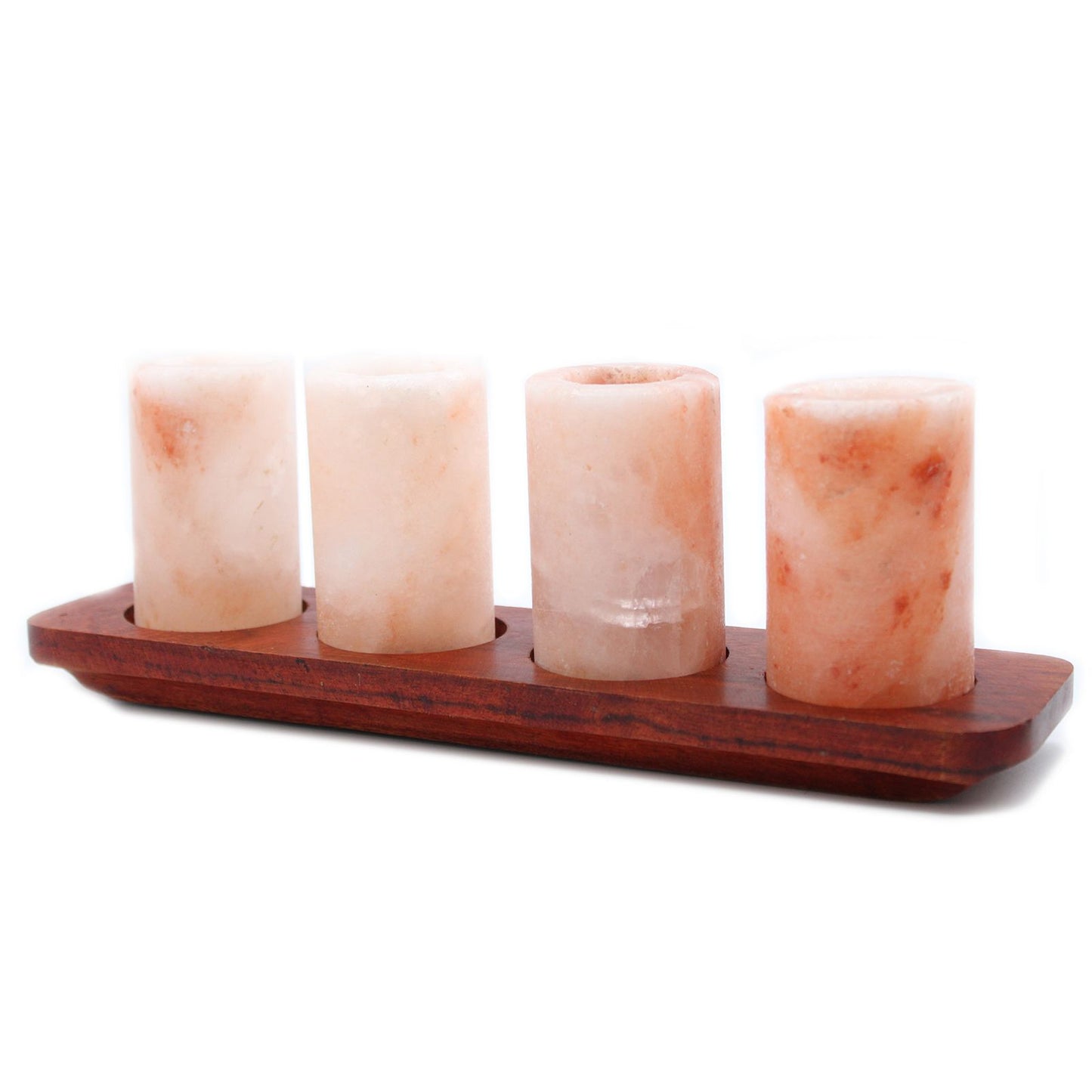 Himalayan Salt Shot Glasses – Set of 4 | With Wooden Serving Stand