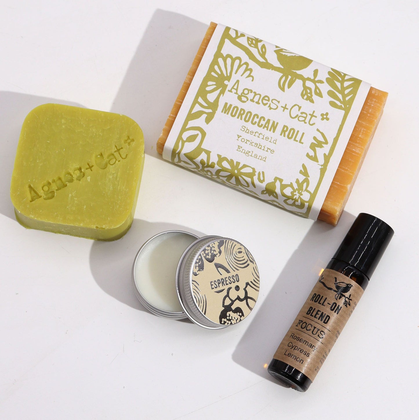 Agnes & Cat Wellness Gift Set – Moroccan Morning | Shampoo Bar, Soap, Lip Balm & Roll-on
