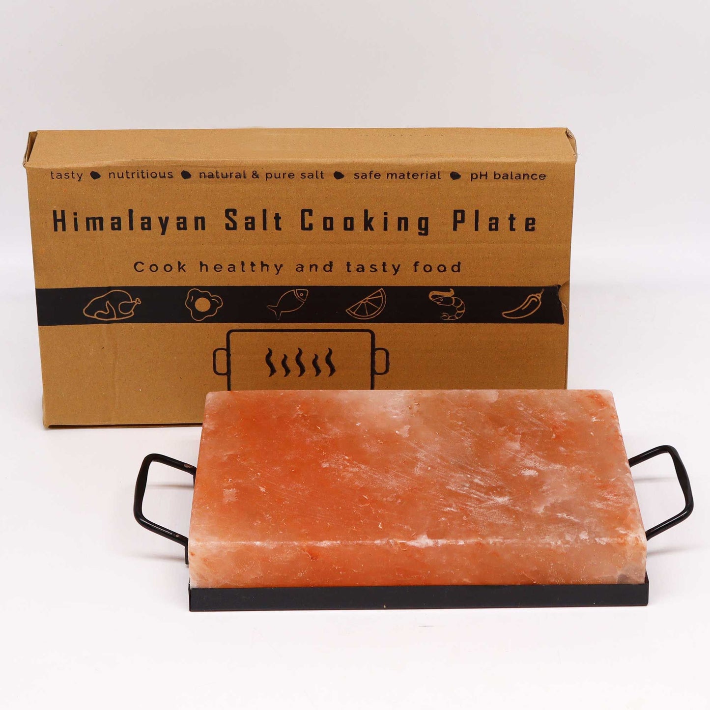 Himalayan Salt & Metal Cooking Plate – Handles | Naturally Antibacterial
