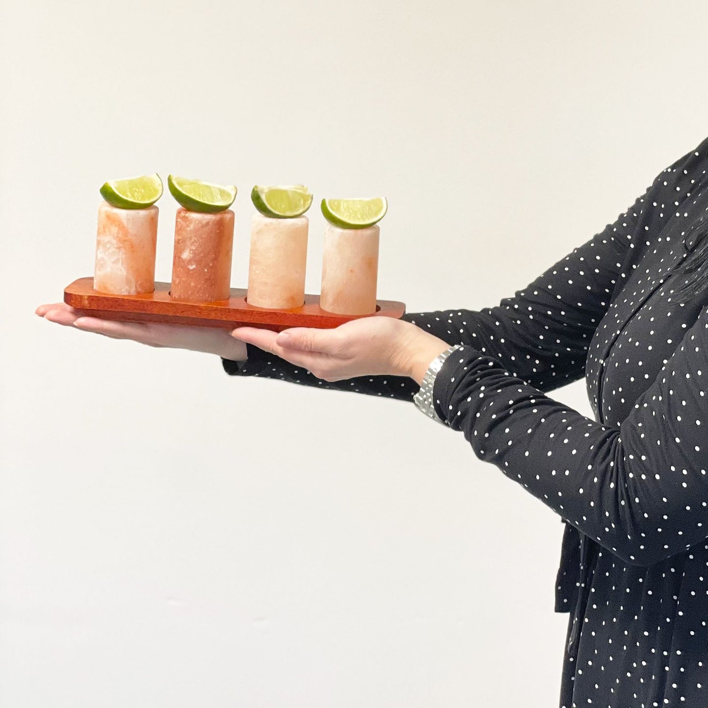 Himalayan Salt Shot Glasses – Set of 4 | With Wooden Serving Stand