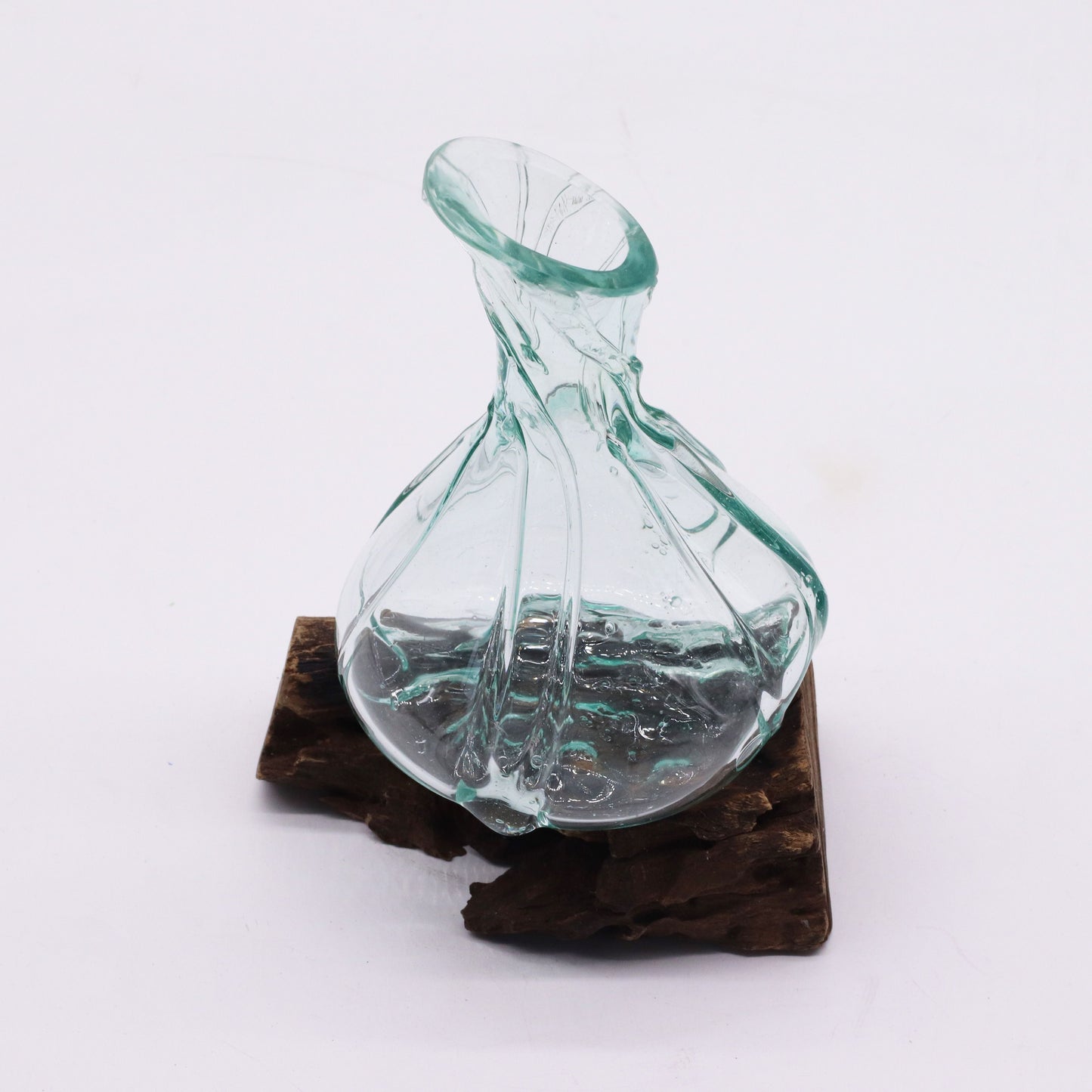 Molten Glass Decanter on Wood – Fancy Mini | Handcrafted Recycled Glass & Gamal Wood
