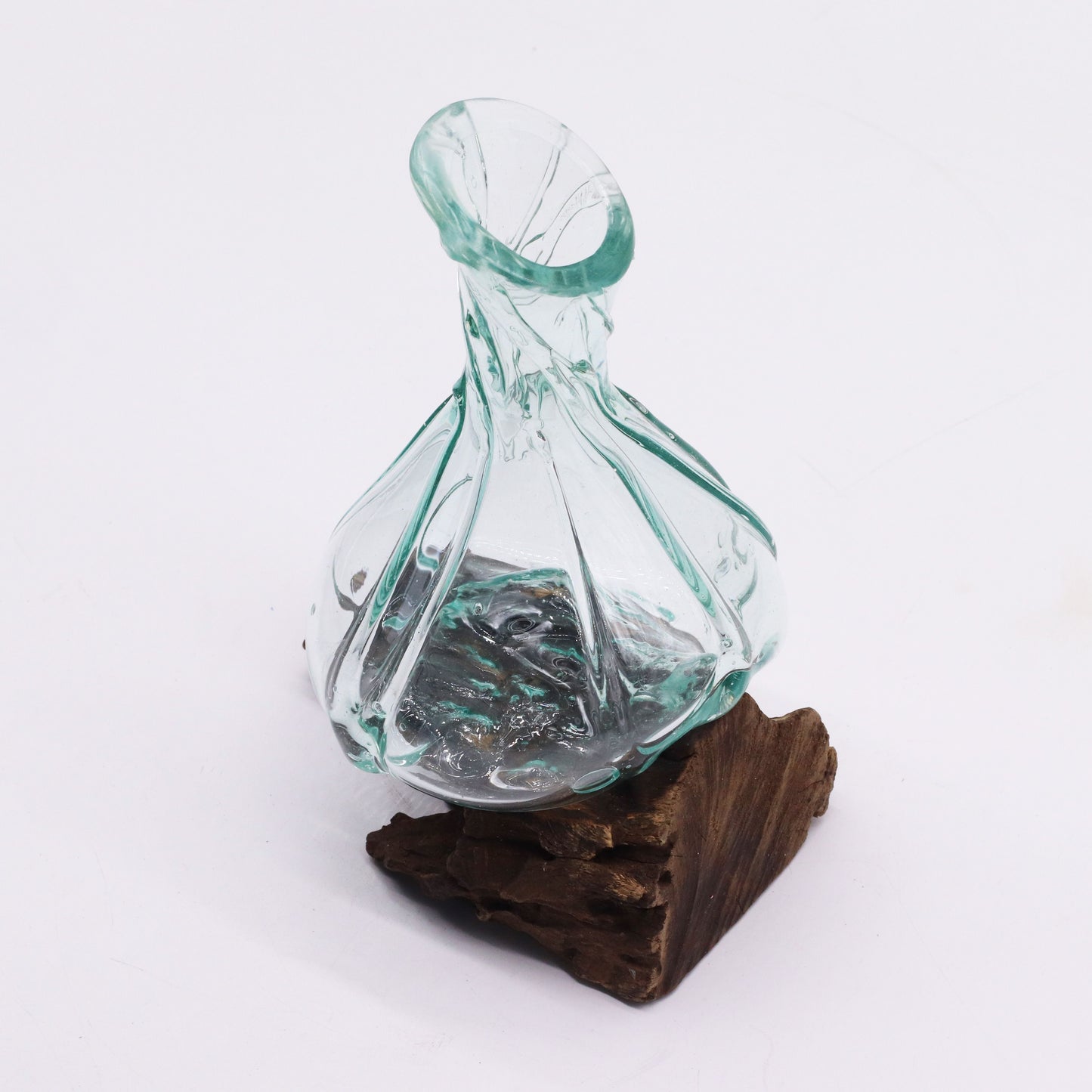 Molten Glass Decanter on Wood – Fancy Mini | Handcrafted Recycled Glass & Gamal Wood