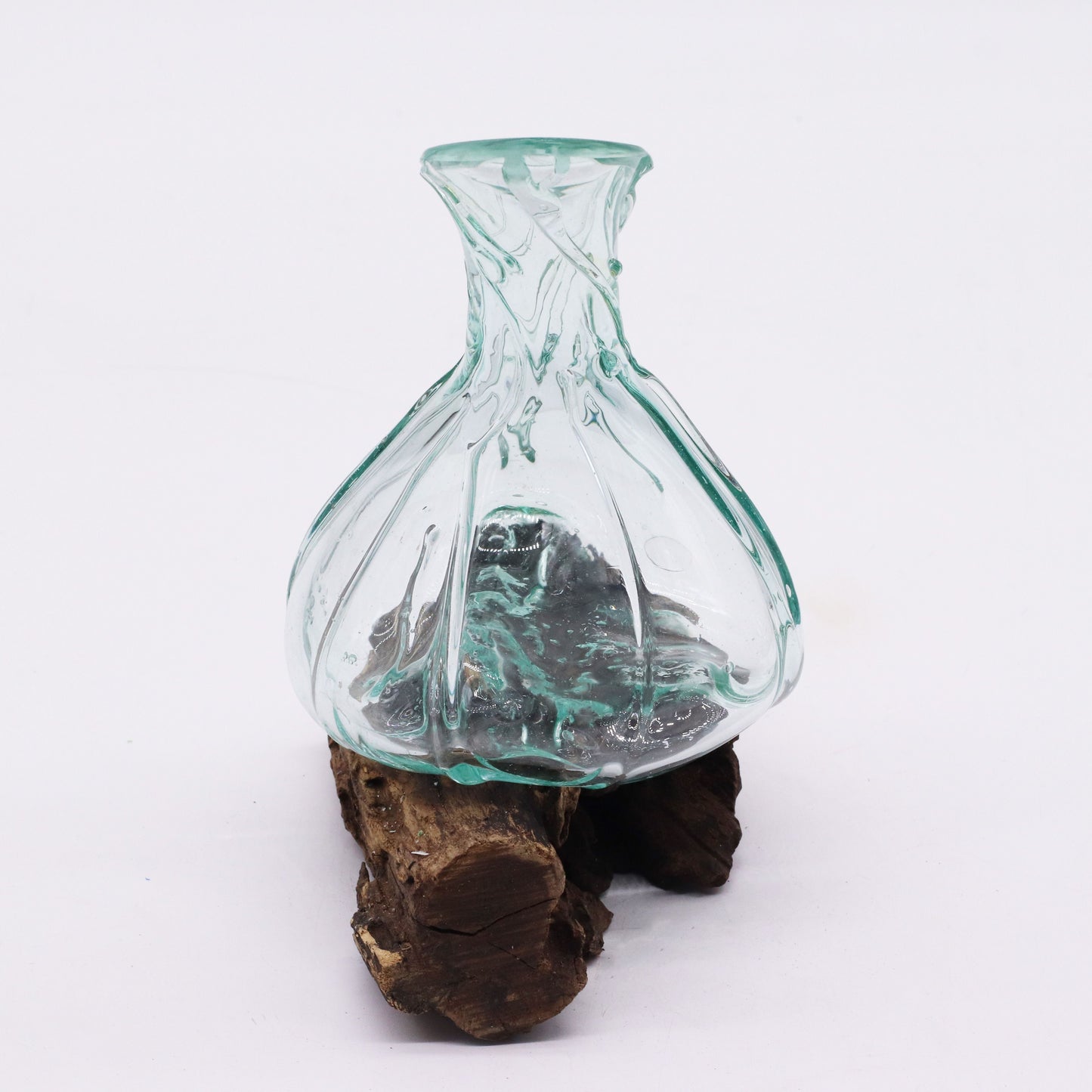 Molten Glass Decanter on Wood – Fancy Mini | Handcrafted Recycled Glass & Gamal Wood