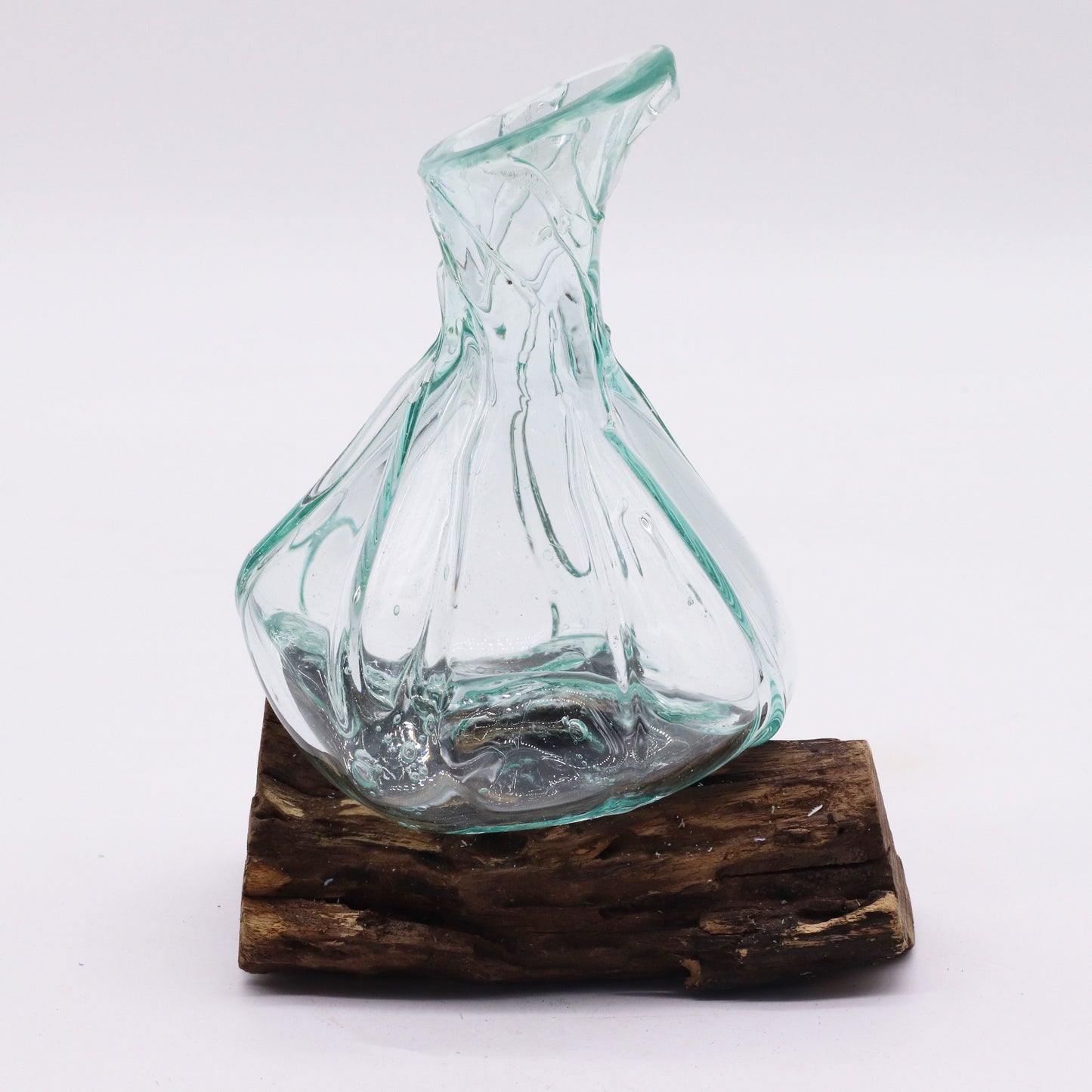 Molten Glass Decanter on Wood – Fancy Mini | Handcrafted Recycled Glass & Gamal Wood