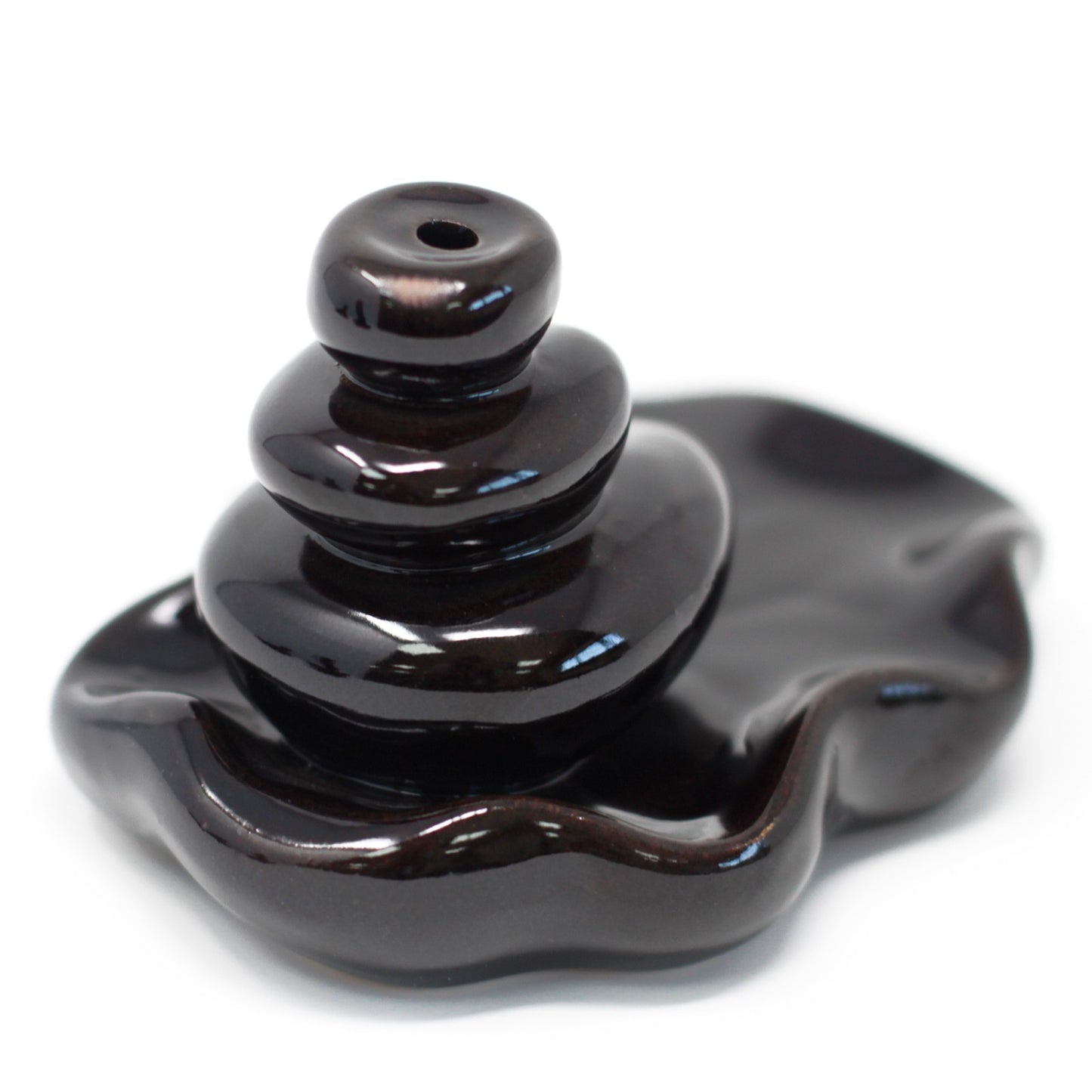 Black Ceramic Backflow Incense Burner – Pebbles into Pool | Hand-Painted Tranquil Design