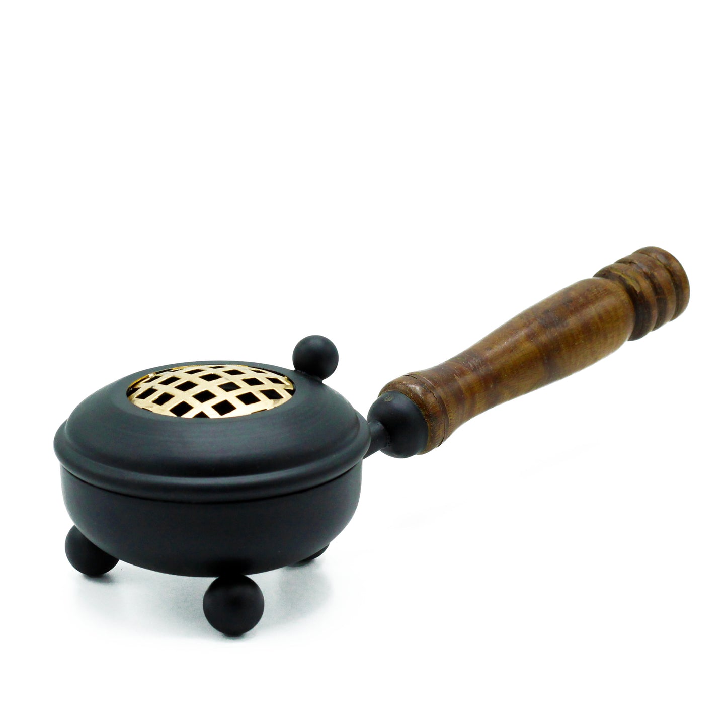 Iron Incense Burner with Wooden Handle – Medium Censer | Handcrafted & Gold Design
