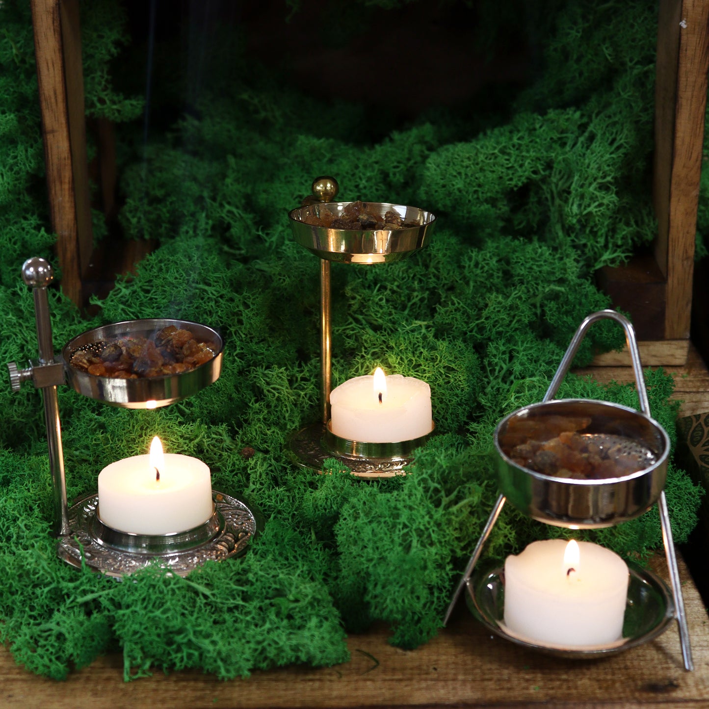 Brass Resin Incense Warmer – Adjustable Height | Handcrafted Burner for Smoke Cleansing Rituals