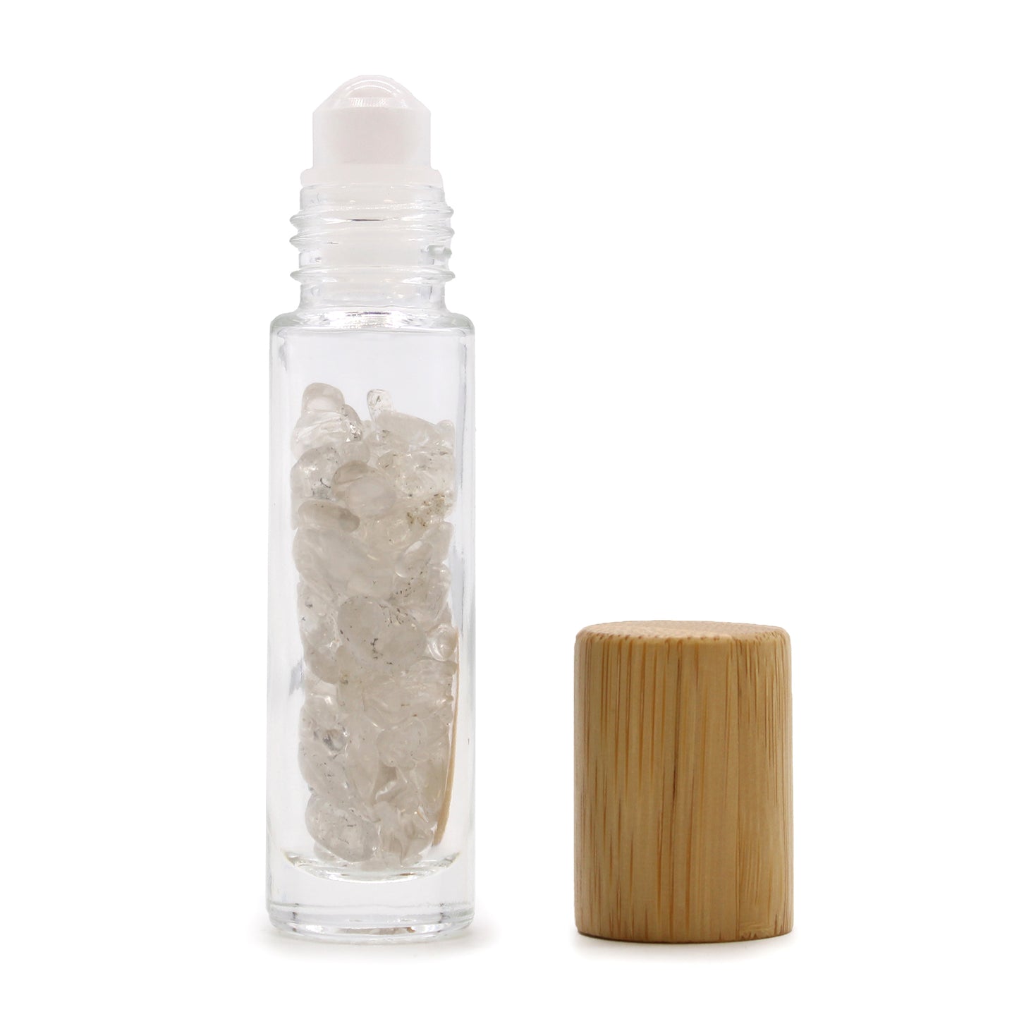 Gemstone Roller Bottle – Clear Quartz | Wooden Cap
