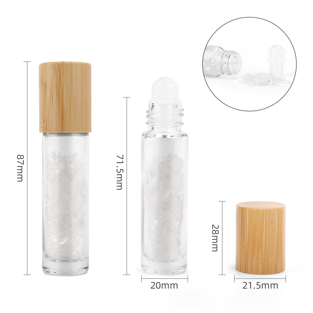 Gemstone Roller Bottle – Clear Quartz | Wooden Cap