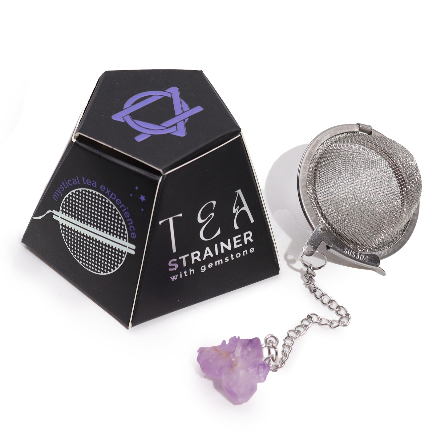 Raw Gemstone Tea Strainer – Amethyst Cluster | Stainless Steel Infuser with Natural Crystal