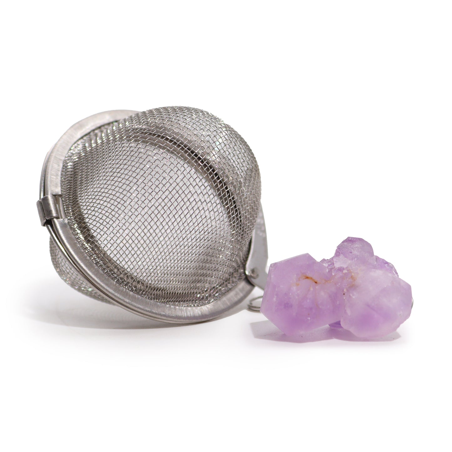 Raw Gemstone Tea Strainer – Amethyst Cluster | Stainless Steel Infuser with Natural Crystal
