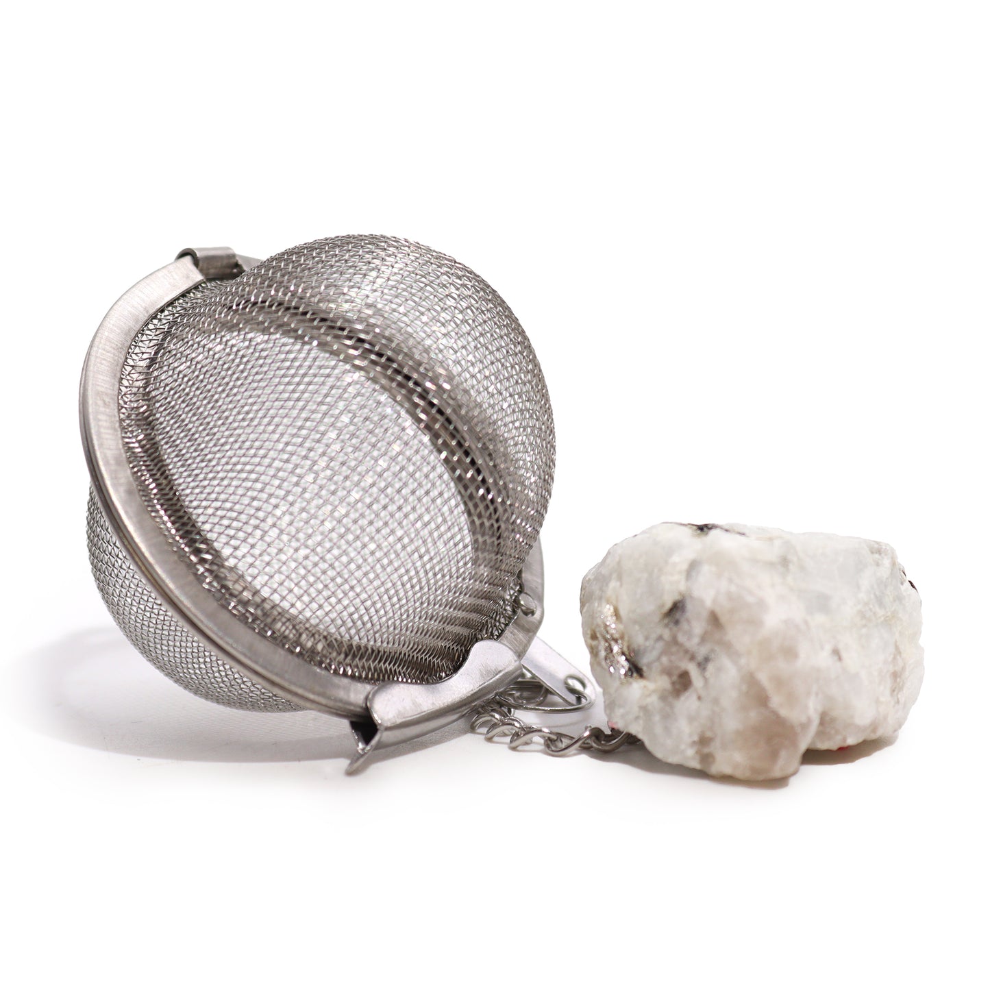 Raw Gemstone Tea Strainer – Rainbow Moonstone | Stainless Steel Infuser with Natural Crystal