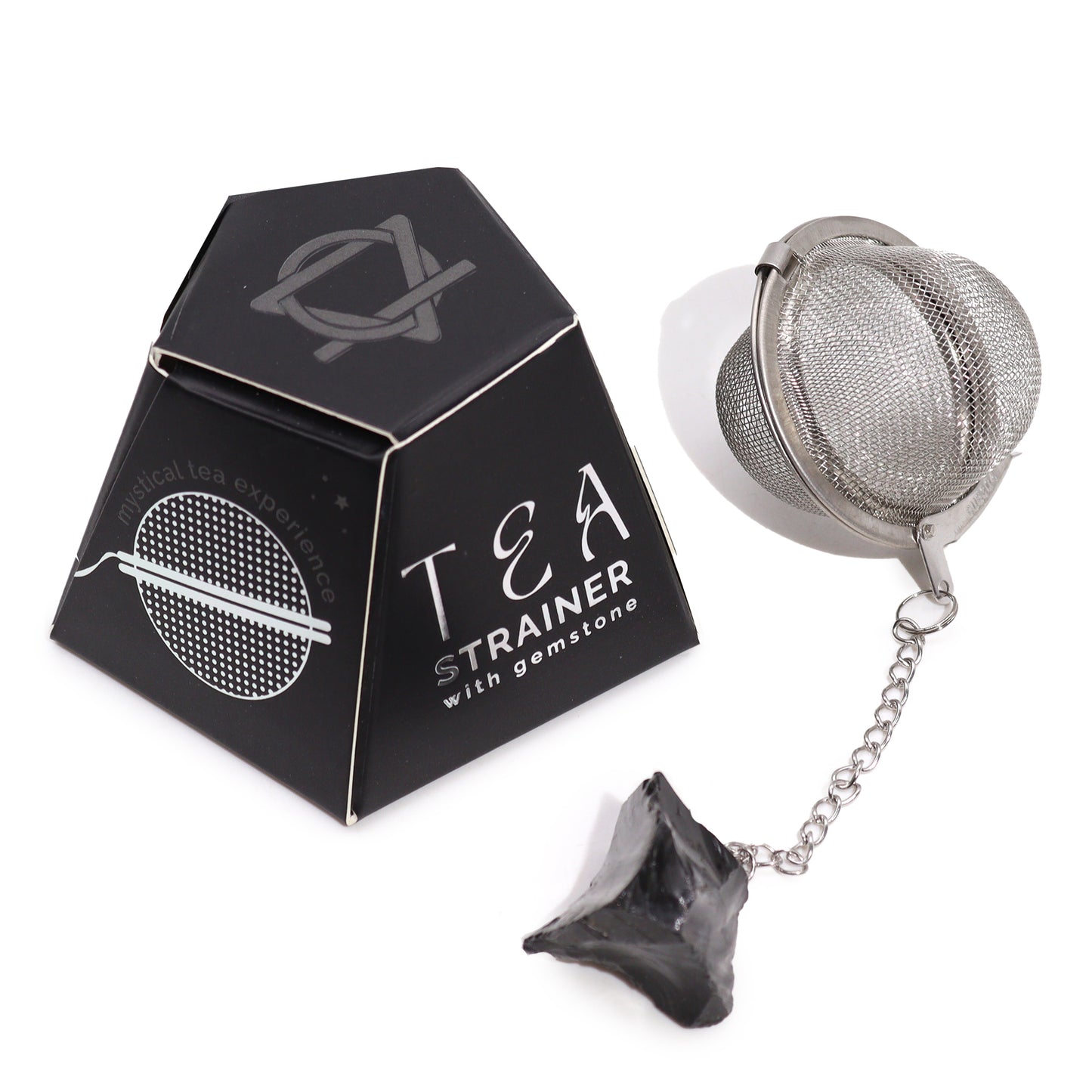 Raw Gemstone Tea Strainer – Black Obsidian | Stainless Steel Infuser with Natural Crystal