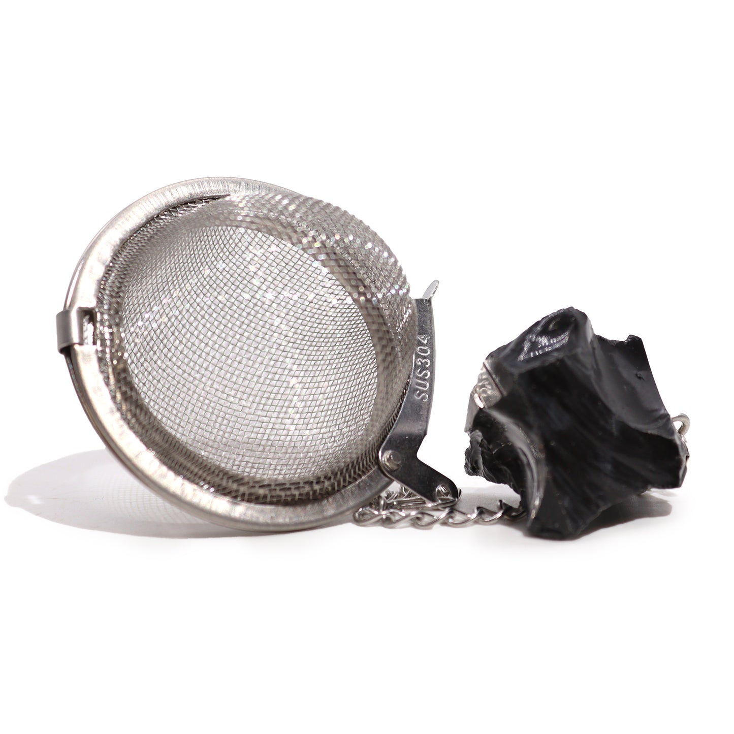 Raw Gemstone Tea Strainer – Black Obsidian | Stainless Steel Infuser with Natural Crystal