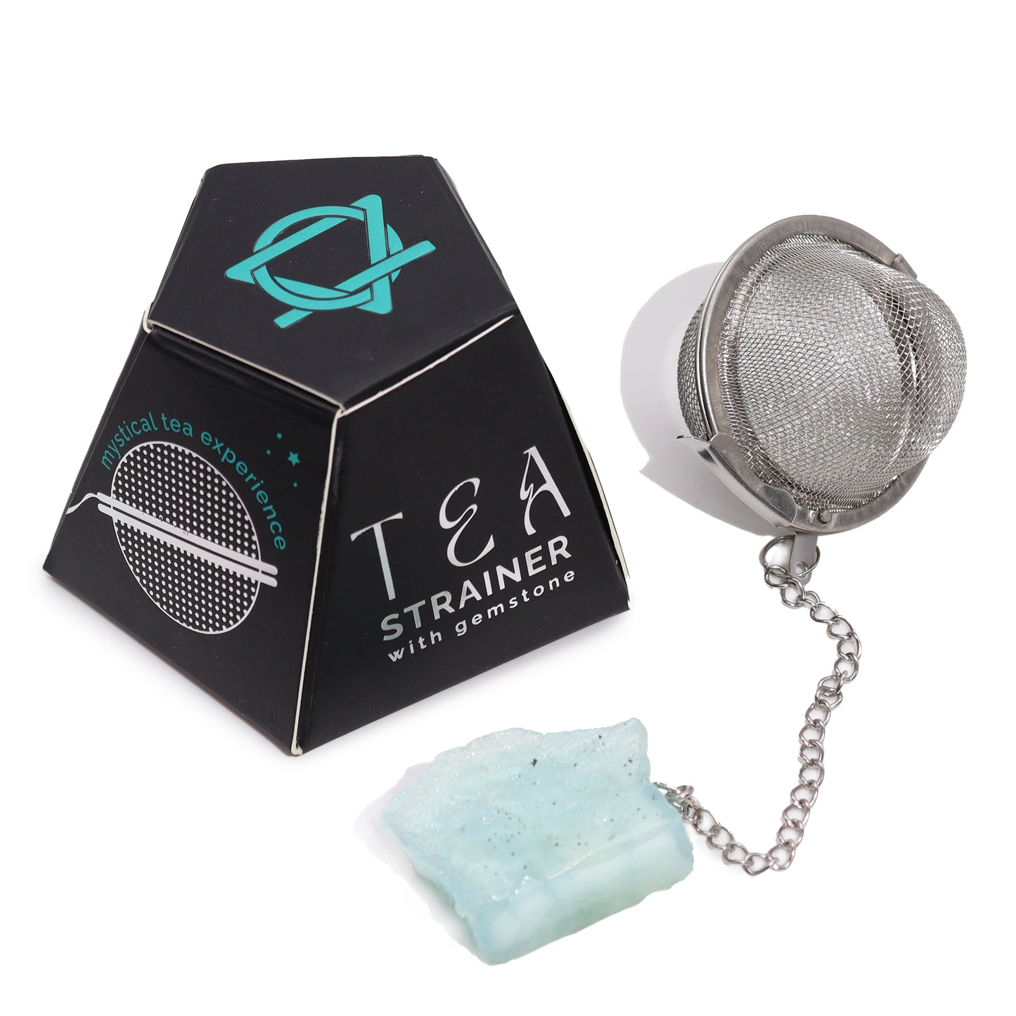 Raw Gemstone Tea Strainer – Aquamarine | Stainless Steel Infuser with Natural Crystal