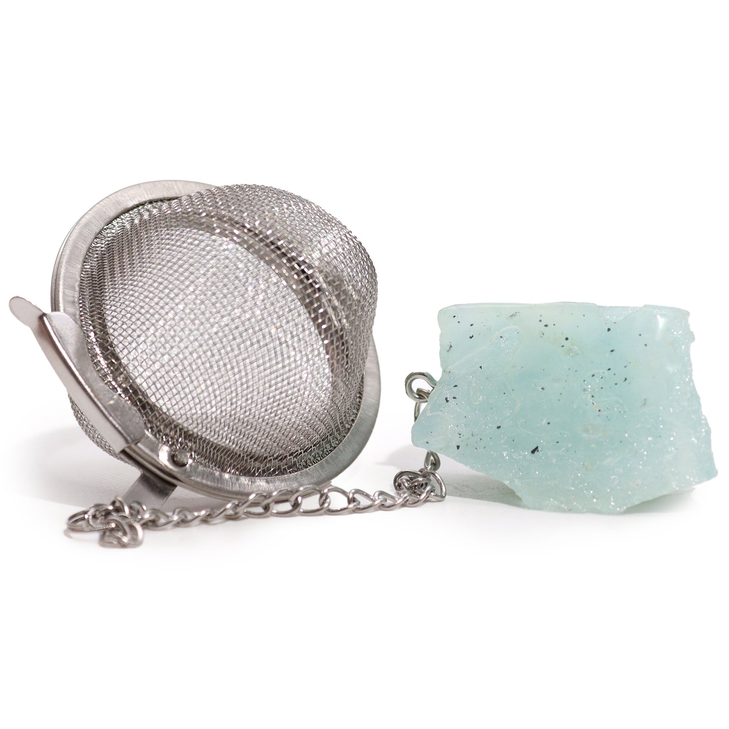 Raw Gemstone Tea Strainer – Aquamarine | Stainless Steel Infuser with Natural Crystal