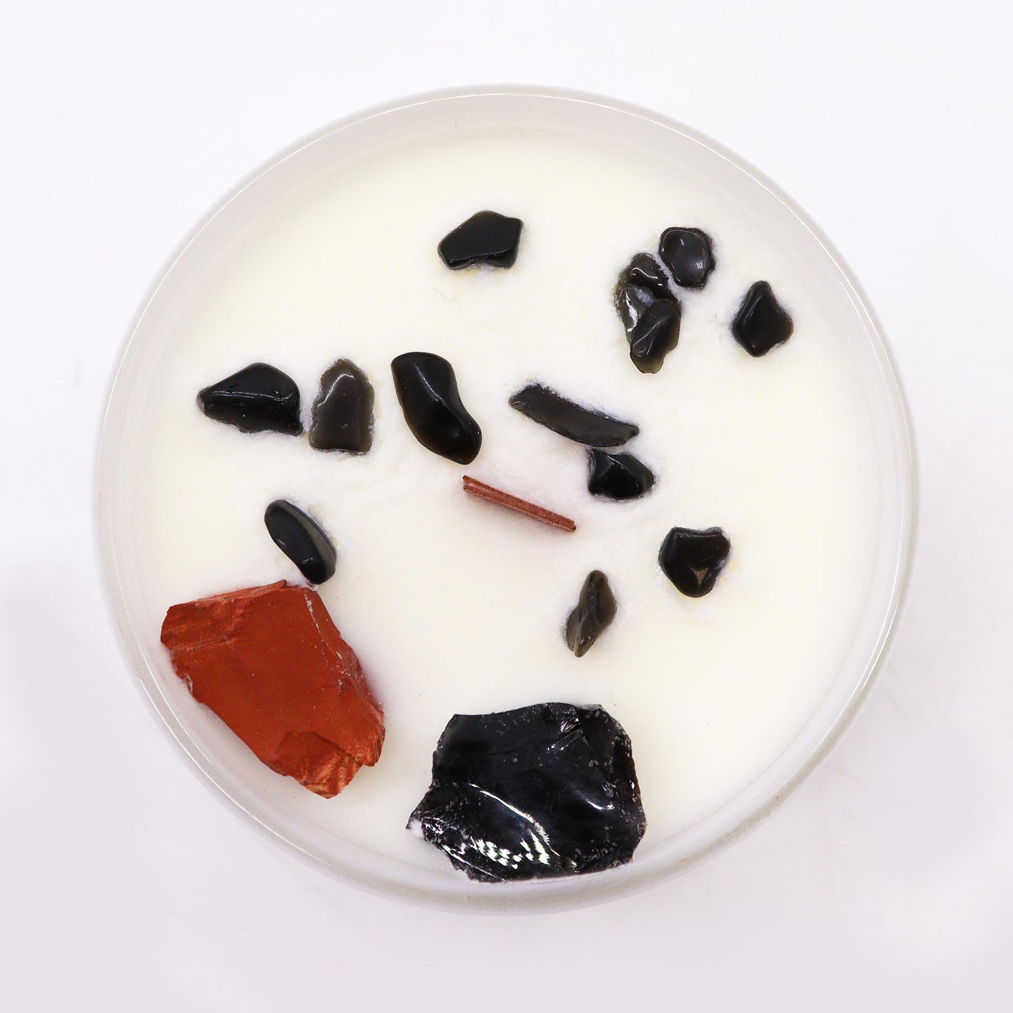 Root Chakra Crystal Candle – 360g | Black Oudh Fragrance with Red Jasper & Black Agate