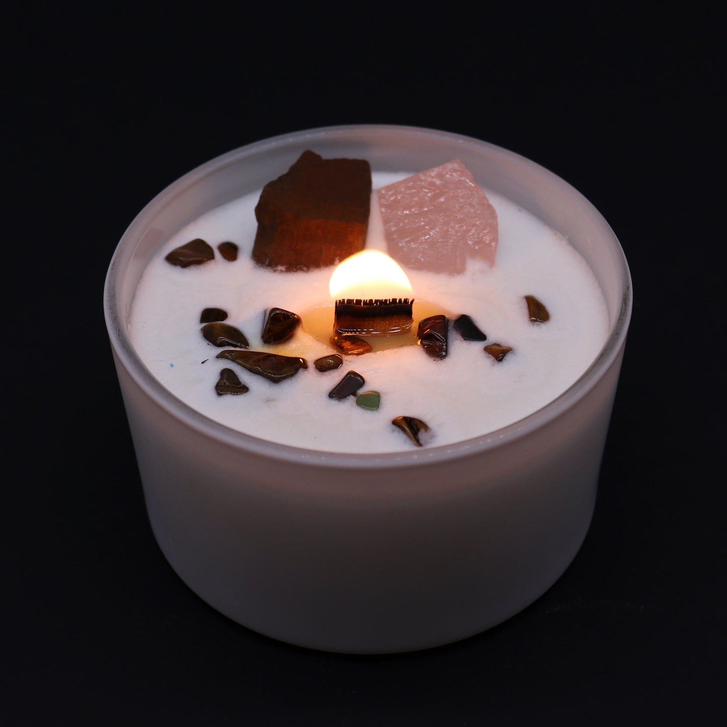 Sacred Chakra Crystal Candle – 360g | Invoking Dreams Fragrance with Tiger Eye & Rose Quartz