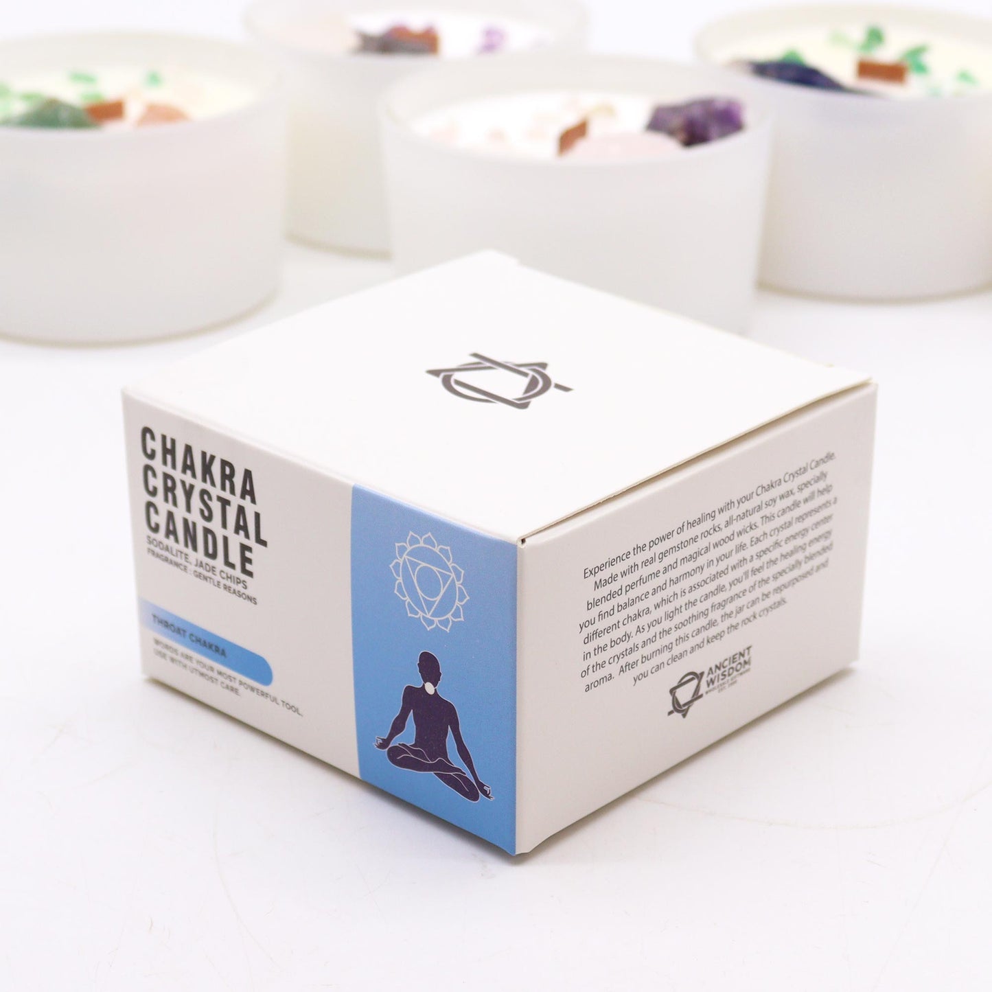 Throat Chakra Crystal Candle – 360g | Gentle Reasons Fragrance with Sodalite & Jade